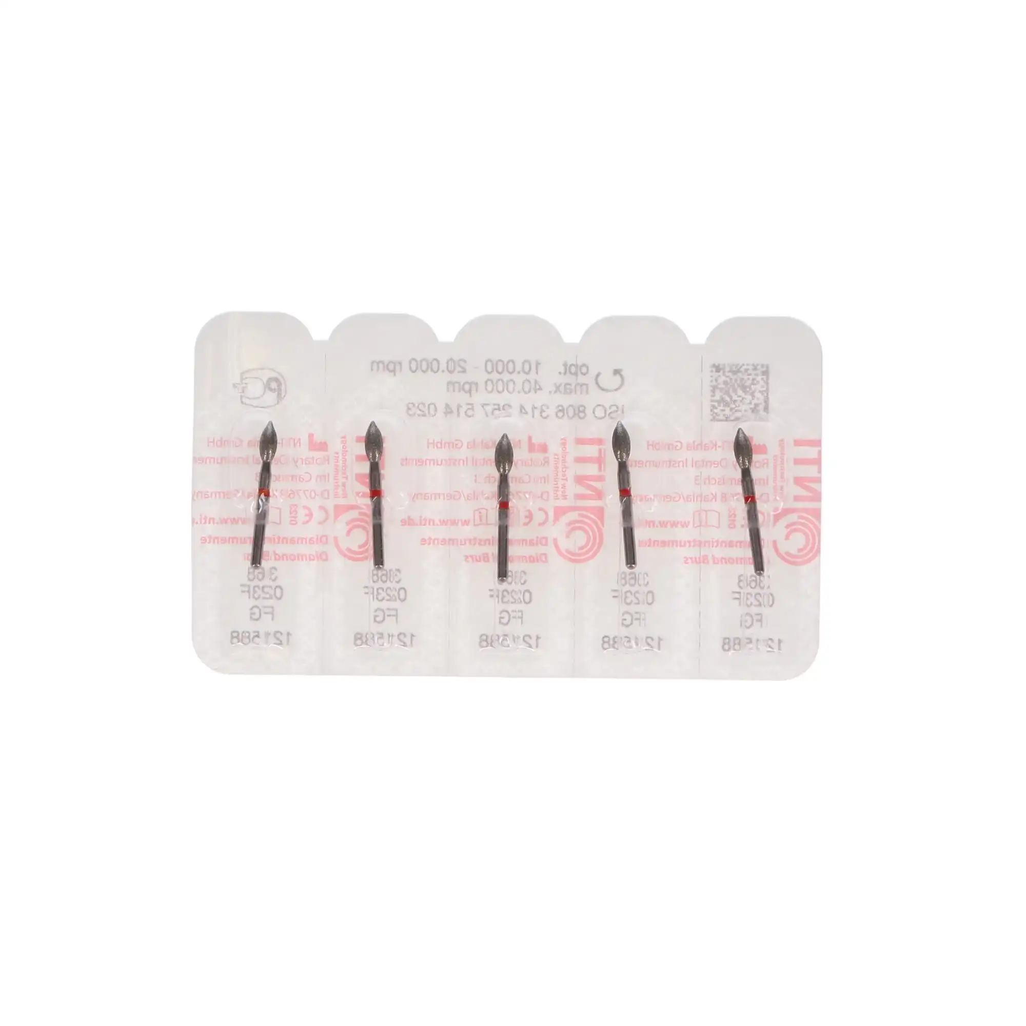 NTI Diamond Bur, FG, Pointed Football, #368, 2.3 mm, Fine, Red, 5/Pk, F368-023 thumbnail 6