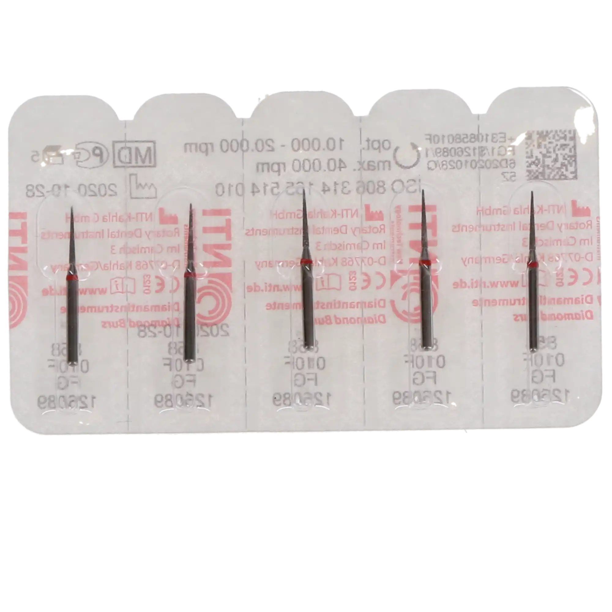 NTI Diamond Bur, Friction Grip (FG), Needle, #858-010, Fine Grit, Red, 1.0 mm, 5/Pk, F858-010 thumbnail 4