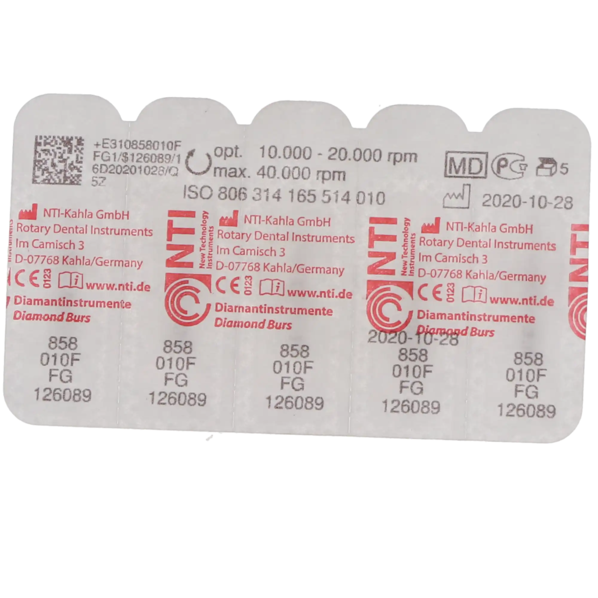 NTI Diamond Bur, Friction Grip (FG), Needle, #858-010, Fine Grit, Red, 1.0 mm, 5/Pk, F858-010 thumbnail 5