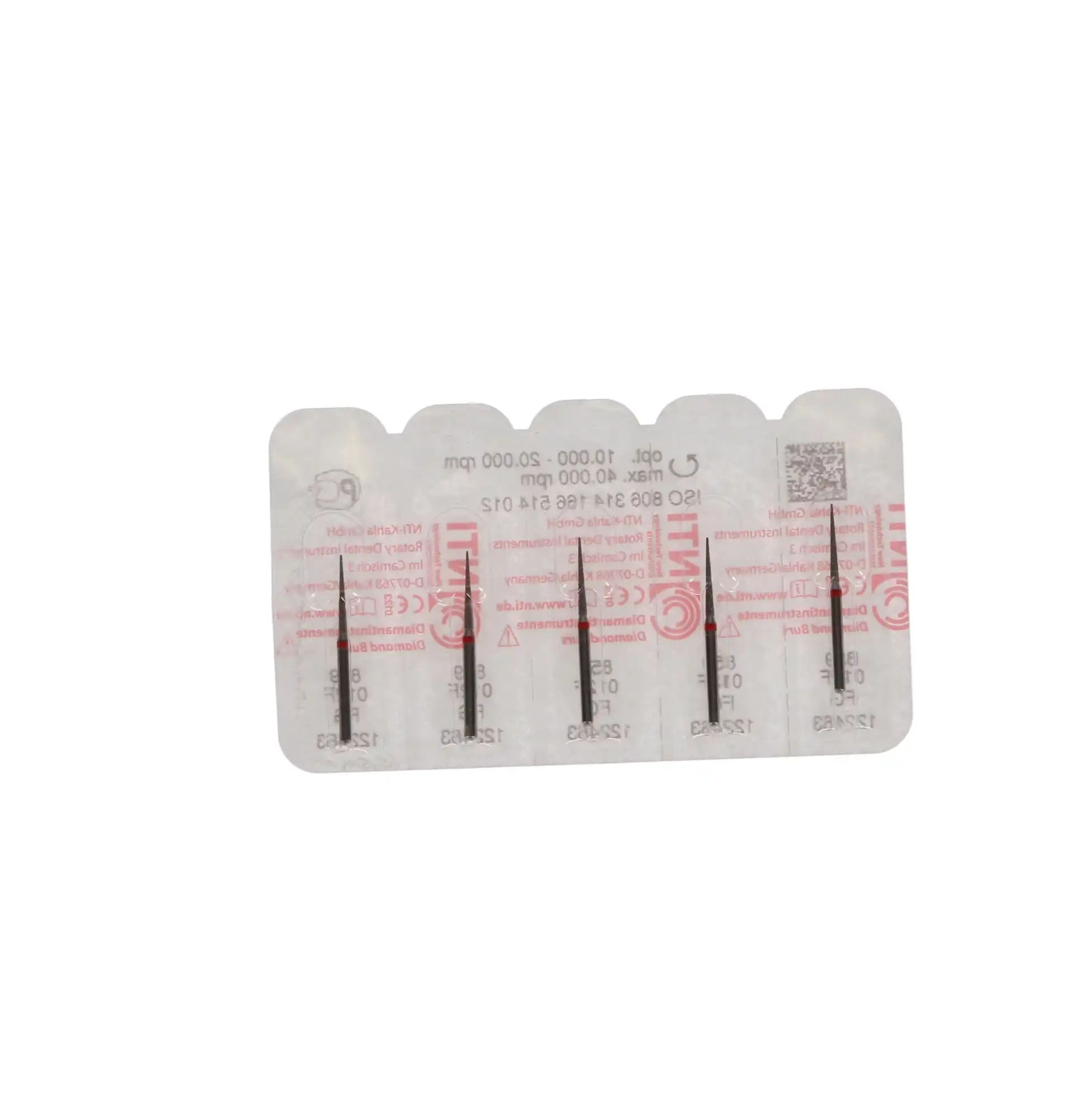 NTI Diamond Bur, Friction Grip (FG), Needle, #859-012, 1.2 mm, Fine Grit, Red, 5/Pk, F859-012 thumbnail 5