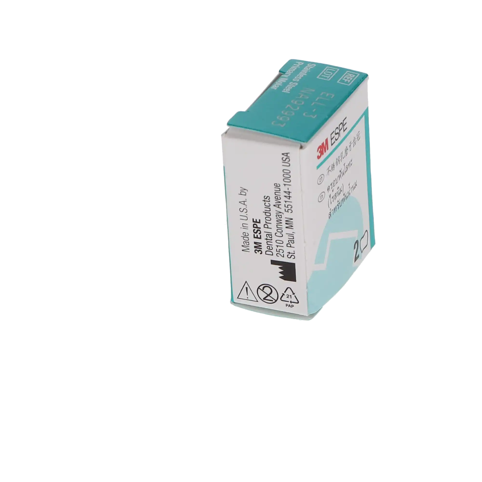 3M ESPE Stainless Steel Primary Molar Crown, Second Primary Molar, Lower Left, Size ELL3, Refill Box of 5, E-LL-3 thumbnail 5