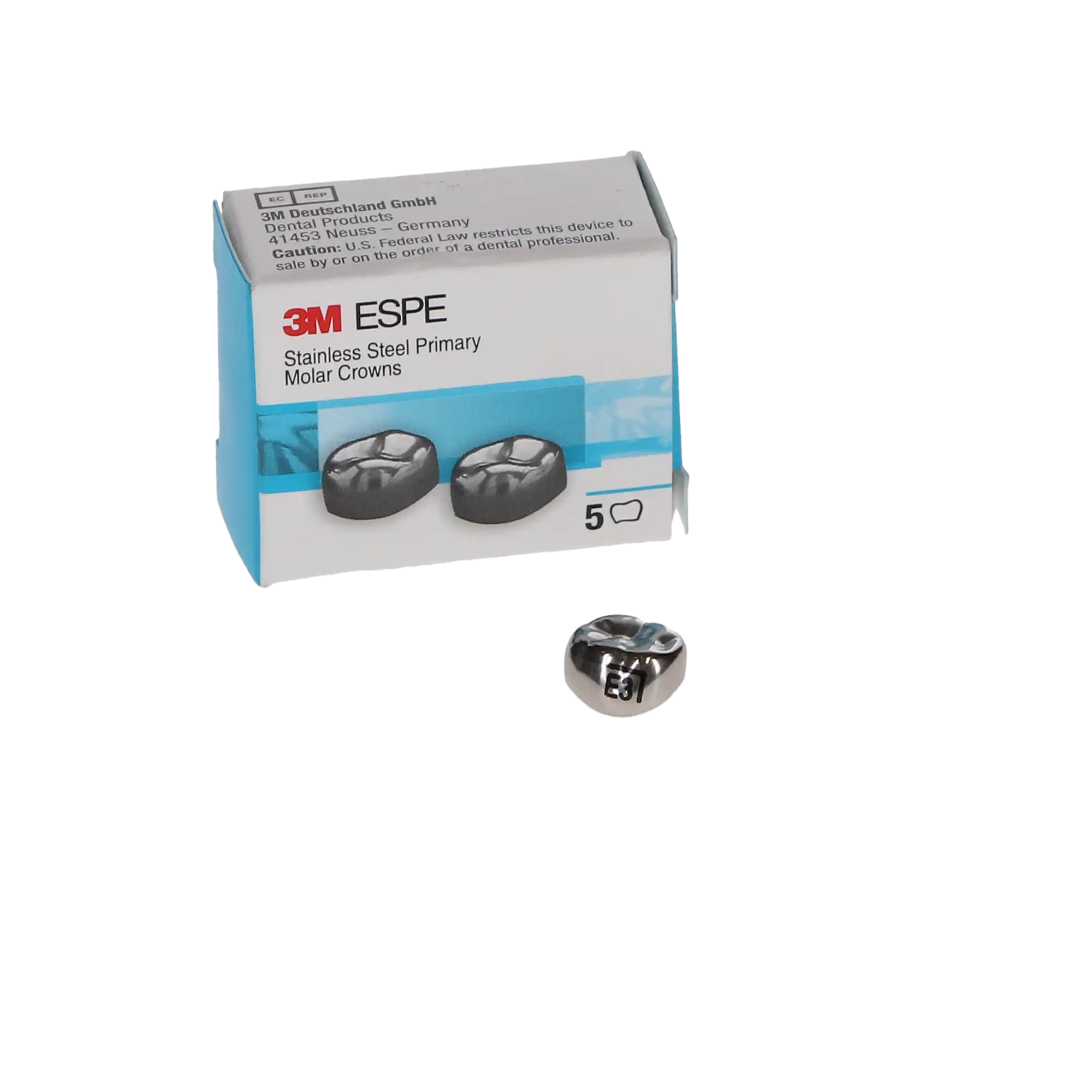 3M ESPE Stainless Steel Primary Molar Crown, Second Primary Molar, Lower Right, Size ELR3, 5/Box, E-LR-3 thumbnail 4