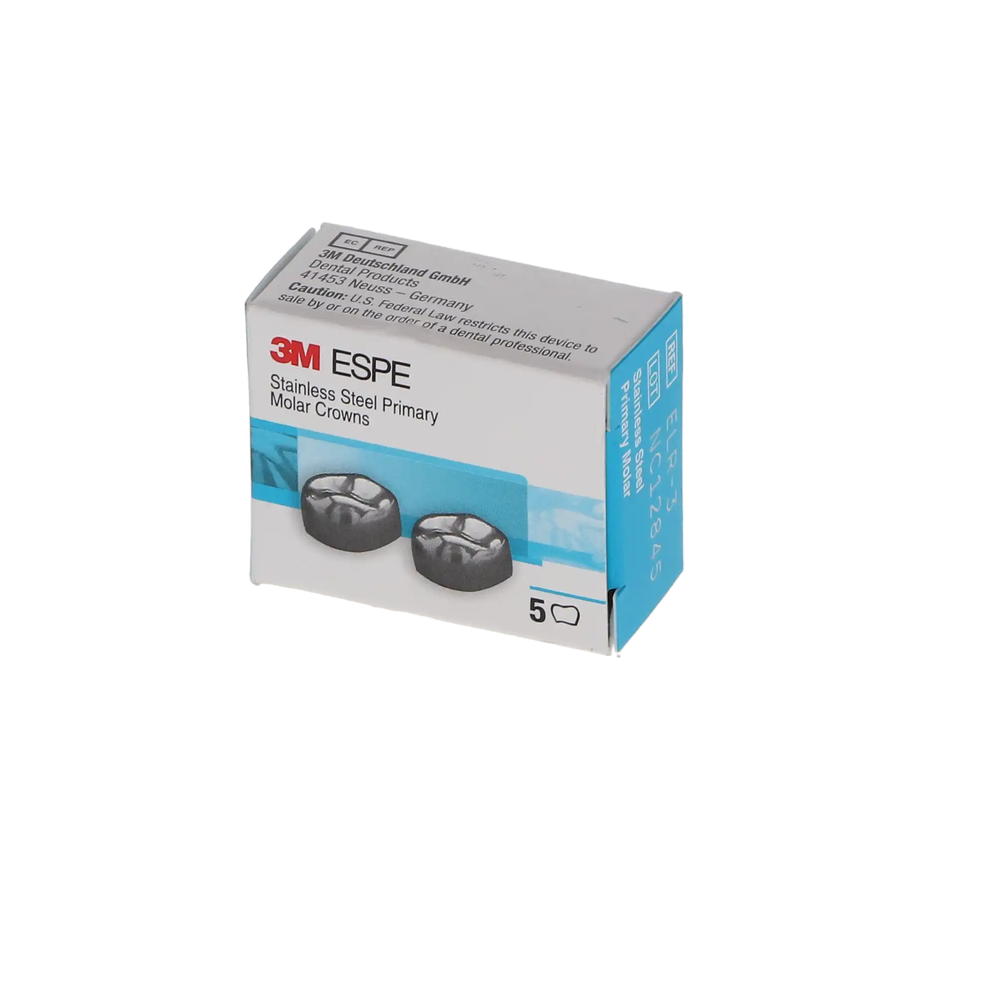 3M ESPE Stainless Steel Primary Molar Crown, Second Primary Molar, Lower Right, Size ELR3, 5/Box, E-LR-3 thumbnail 5