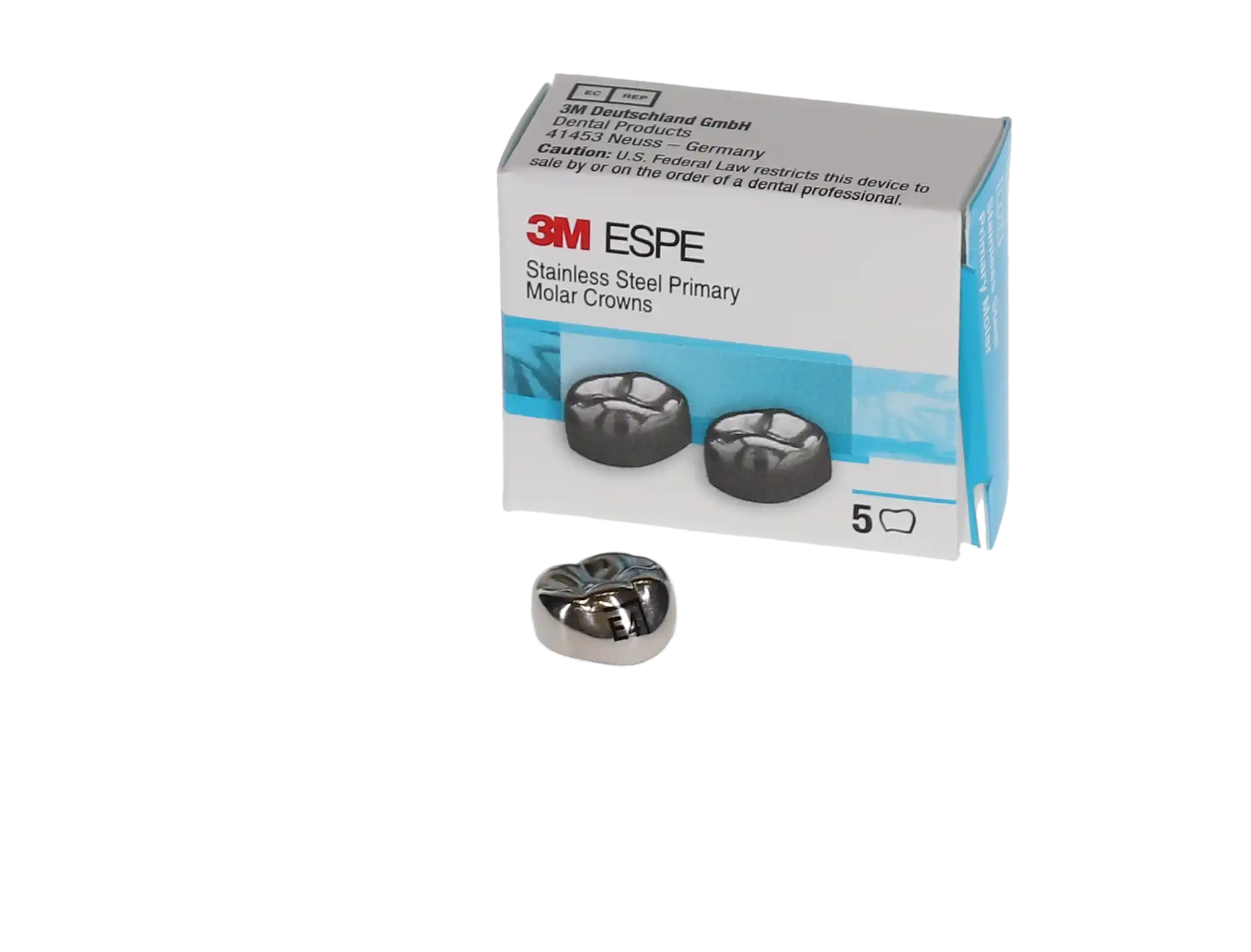 3M ESPE Stainless Steel Primary Molar Crown, Second Primary Molar, Lower Right, Size ELR4, 5/Box, E-LR-4 thumbnail 3