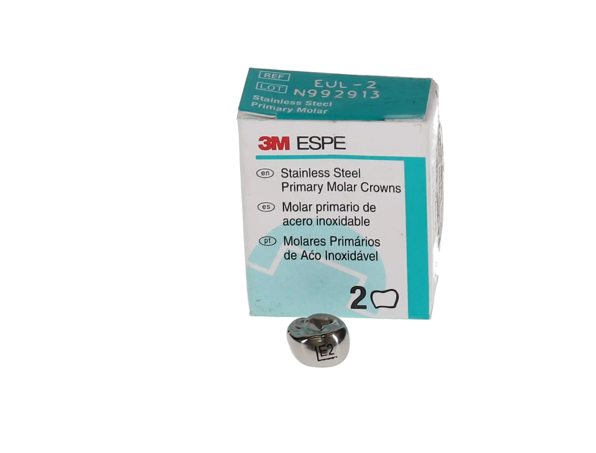 3M Stainless Steel Primary Molar Crowns, Second Primary Molar, Upper Left, Size EUL2, 5/Box, E-UL-2 thumbnail 2
