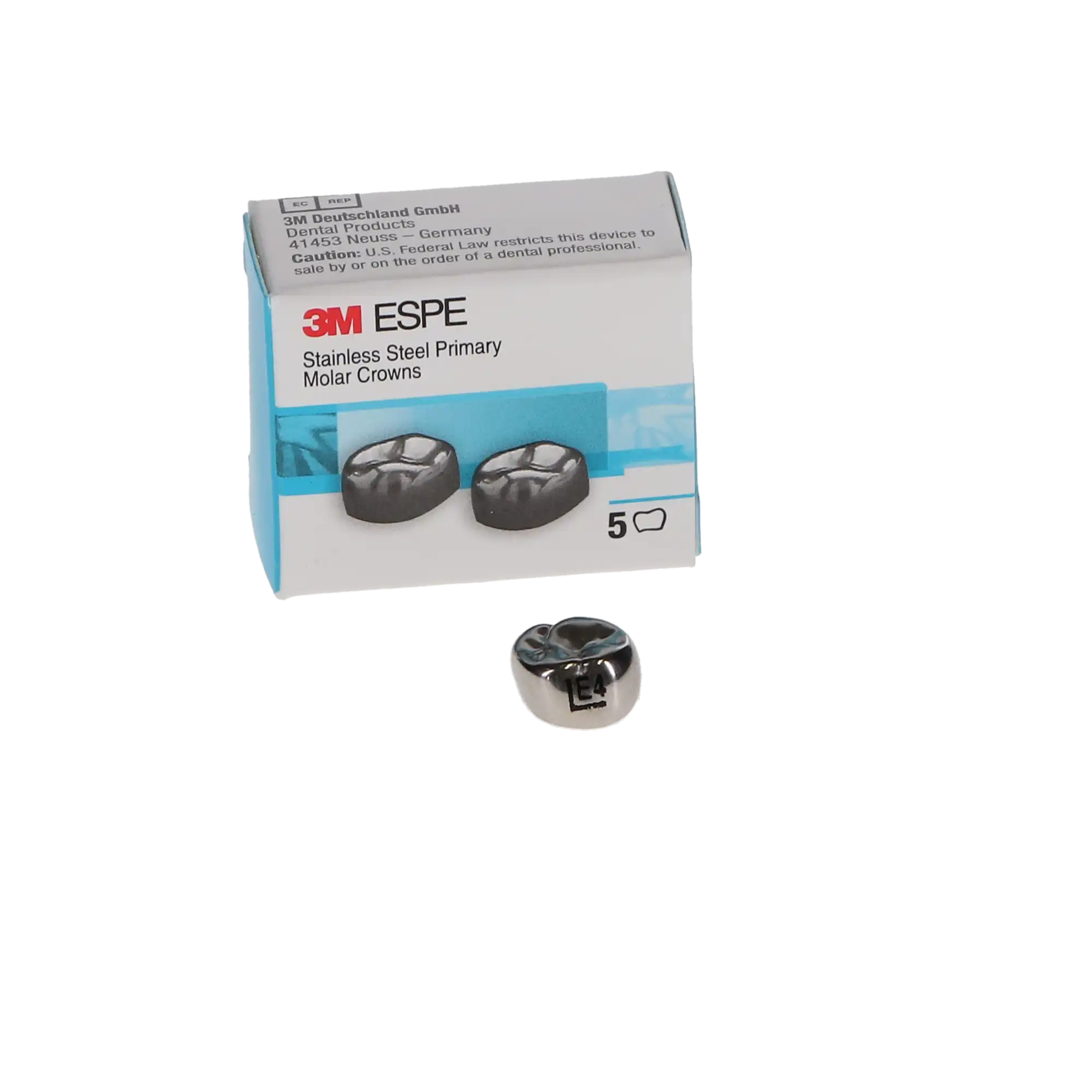 3M ESPE Stainless Steel Primary Molar Crown, Size EUL4, Upper Left Second Primary Molar, Refill Box of 5, E-UL-4 thumbnail 3
