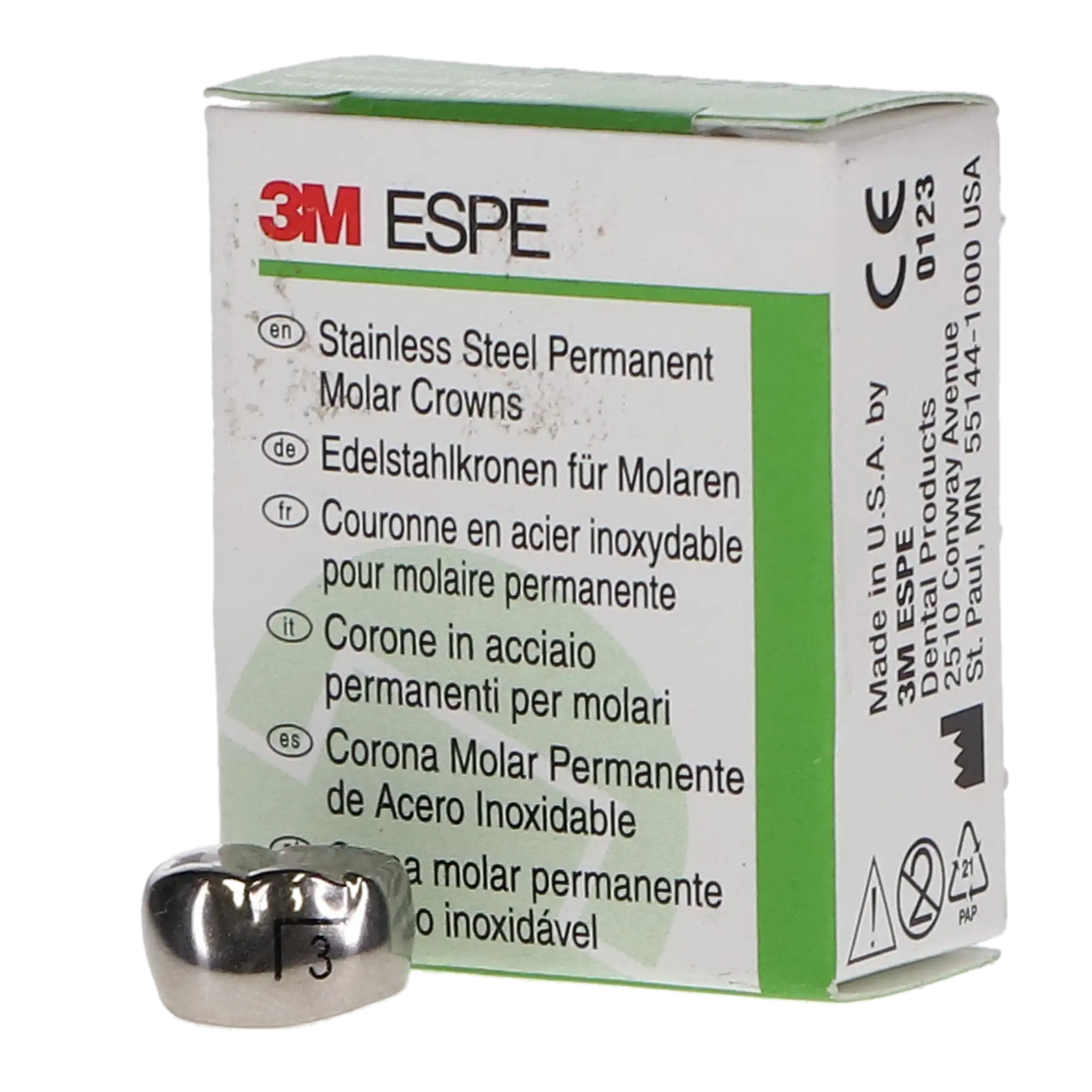 3M ESPE Stainless Steel Permanent Molar Crown, Size 6LL3, Lower Left First Permanent Molar, 5/Box, 6-LL-3 thumbnail 9