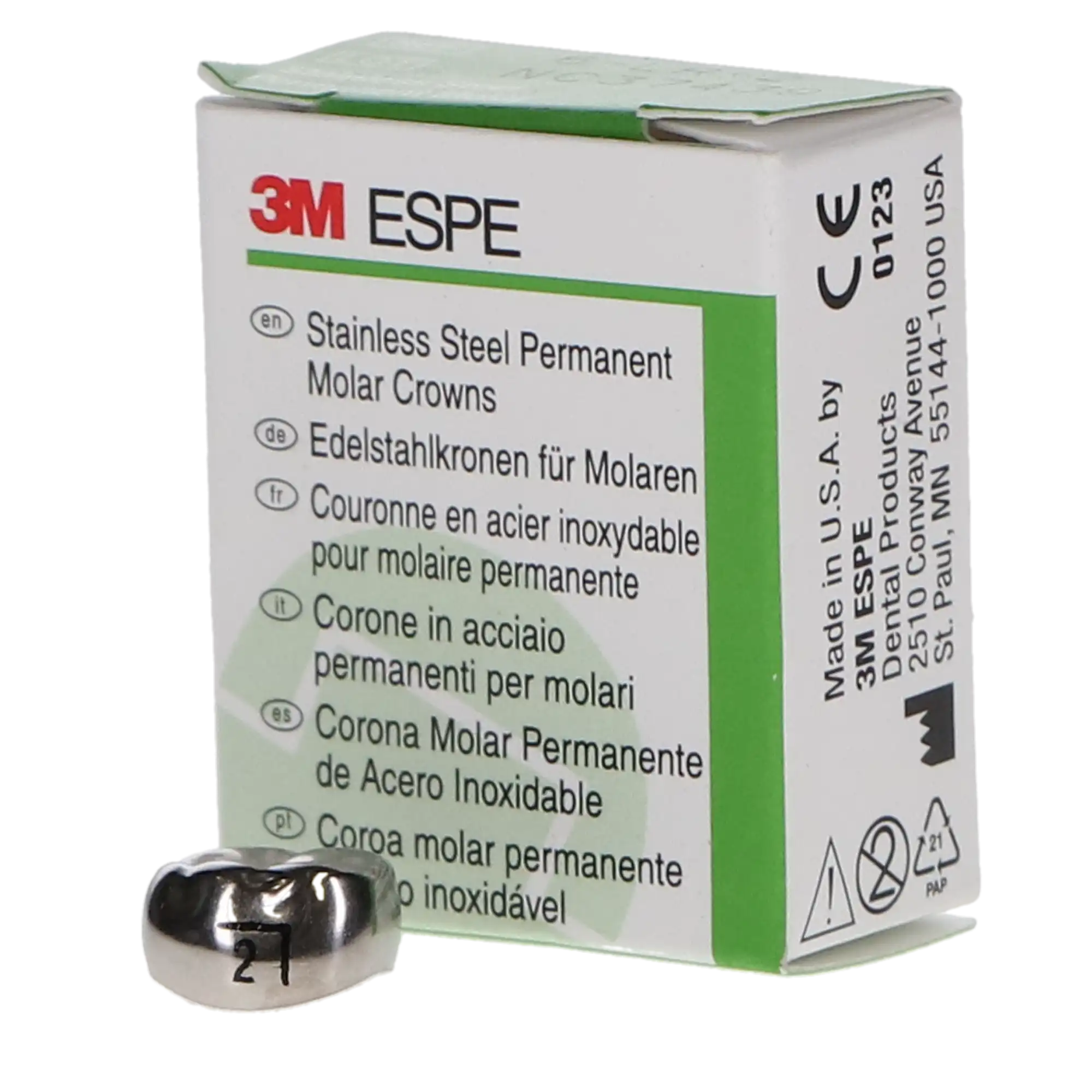 3M ESPE Stainless Steel Permanent Molar Crown, 6LR2, Lower Right First Permanent Molar, Size 2, 5/Box thumbnail 9