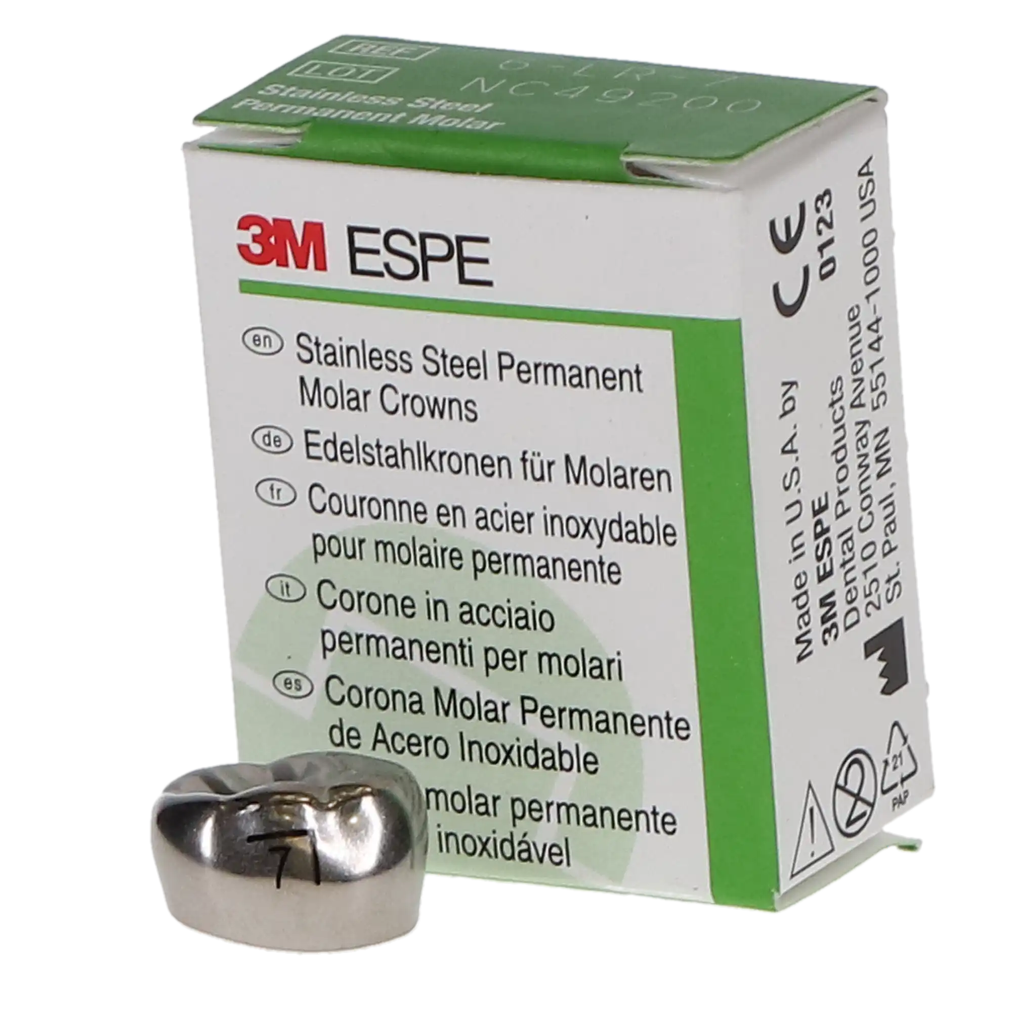 3M ESPE Stainless Steel Permanent Molar Crown, Size 6LR7, Lower Right First Permanent Molar, 5/Box, 6-LR-7 thumbnail 9