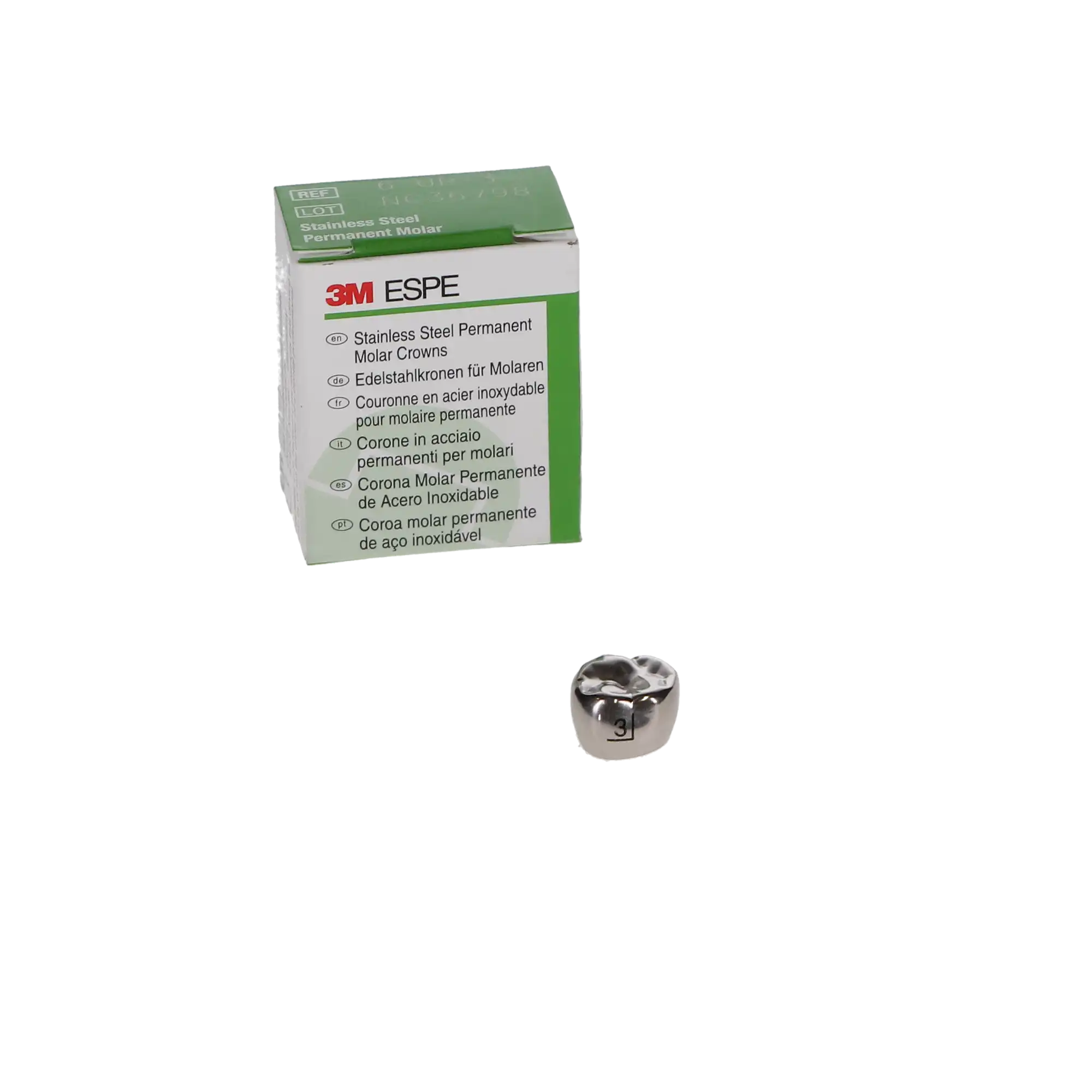 3M ESPE Stainless Steel Permanent Molar Crown, 6UR3, Upper Right First Permanent Molar, Size 3, 5/Box thumbnail 10