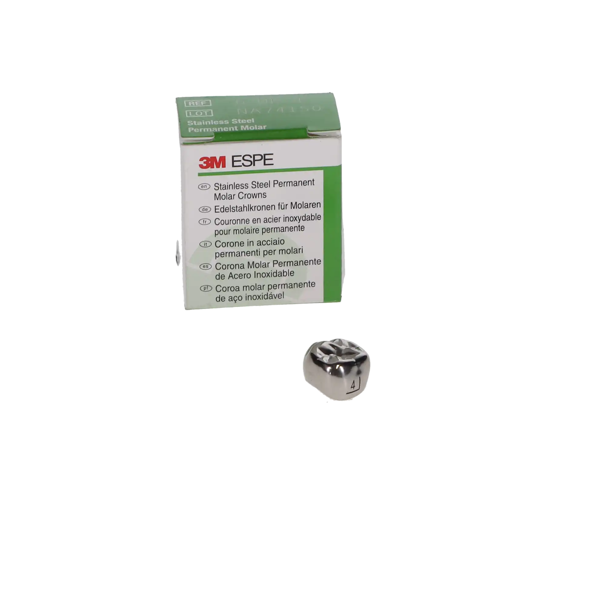 3M ESPE Stainless Steel Permanent Molar Crown, 6UR4, Upper Right First Permanent Molar, Size 4, 5/Box thumbnail 9