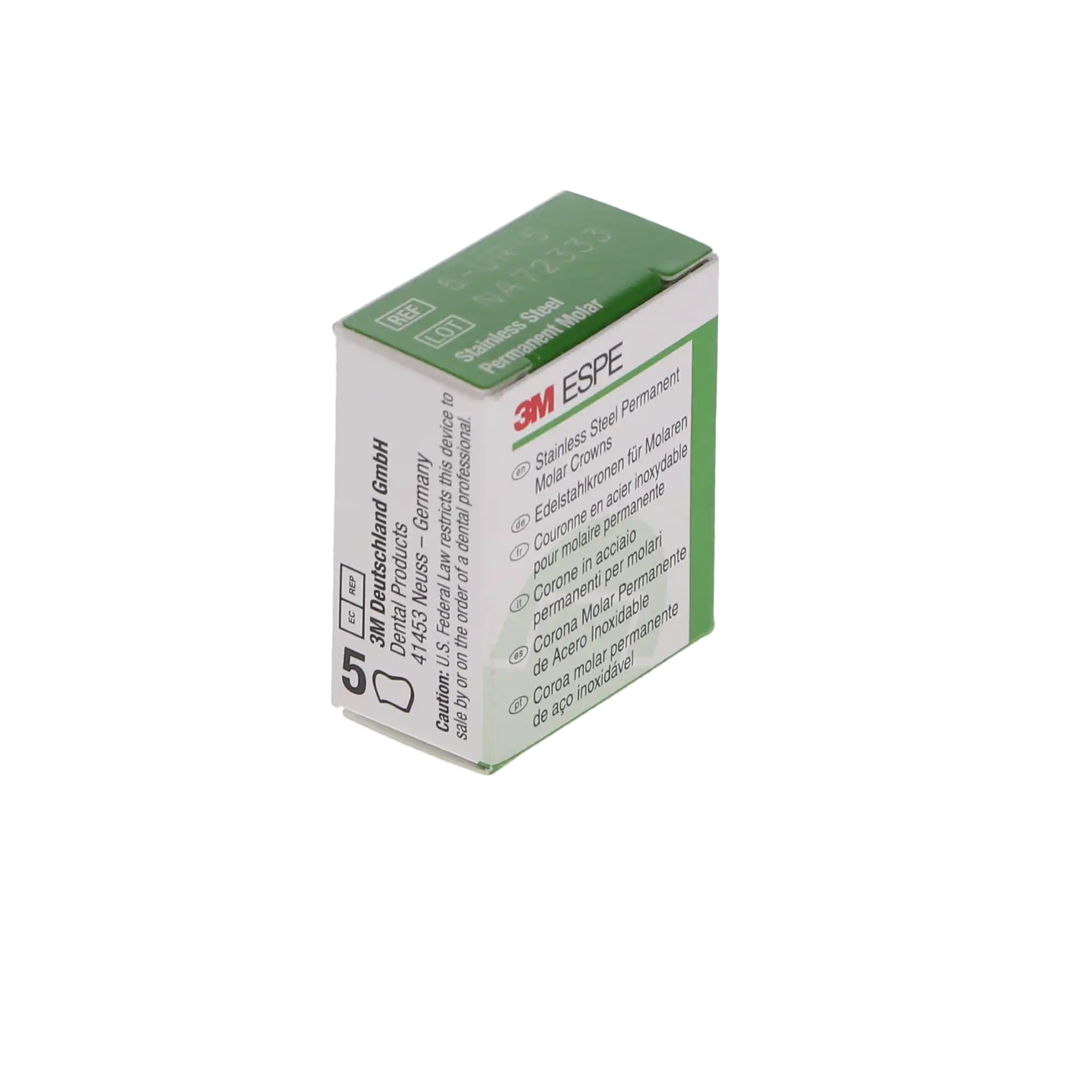 3M ESPE Stainless Steel Permanent Molar Crown, 6UR5, Upper Right First Permanent Molar, Size 5, 5/Box thumbnail 12