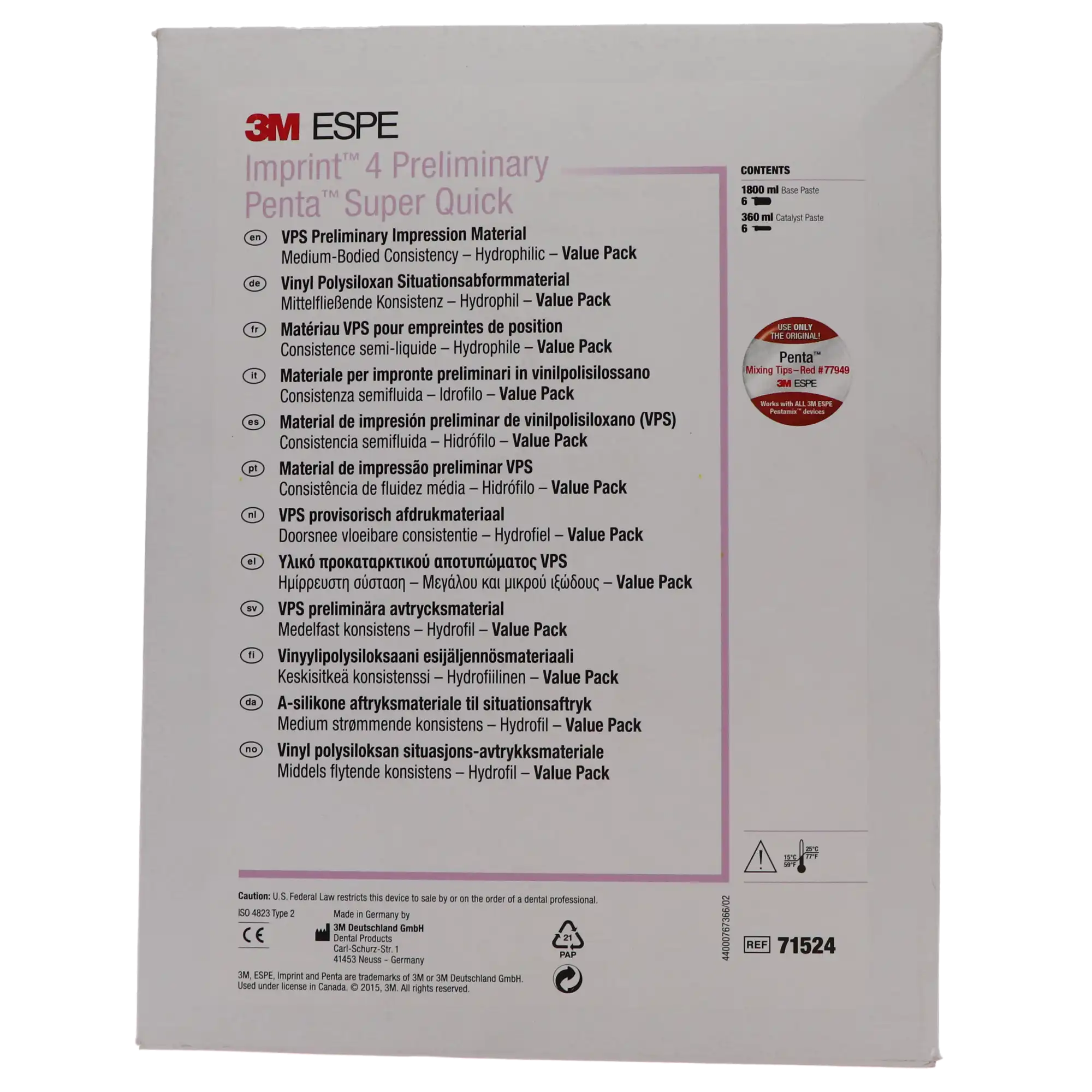 3M Imprint 4 Preliminary Penta Super Quick VPS Impression Material Value Refill, 6 x 300 mL Base Paste + 6 x 60 mL Catalyst, 71524 thumbnail 5