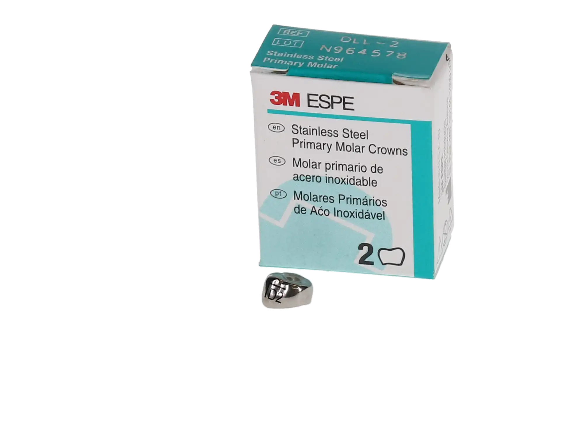 3M ESPE Stainless Steel Primary Molar Crown, First Primary Molar, Lower Left, Size DLL2, 5/Box, D-LL-2 thumbnail 4