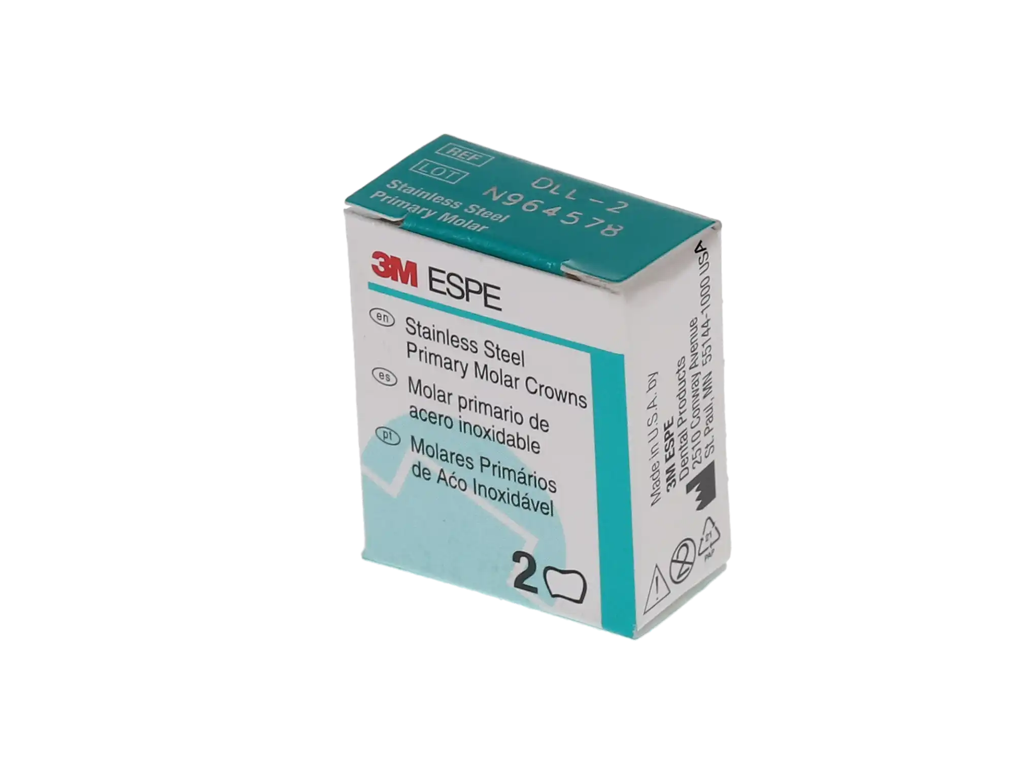 3M ESPE Stainless Steel Primary Molar Crown, First Primary Molar, Lower Left, Size DLL2, 5/Box, D-LL-2 thumbnail 5