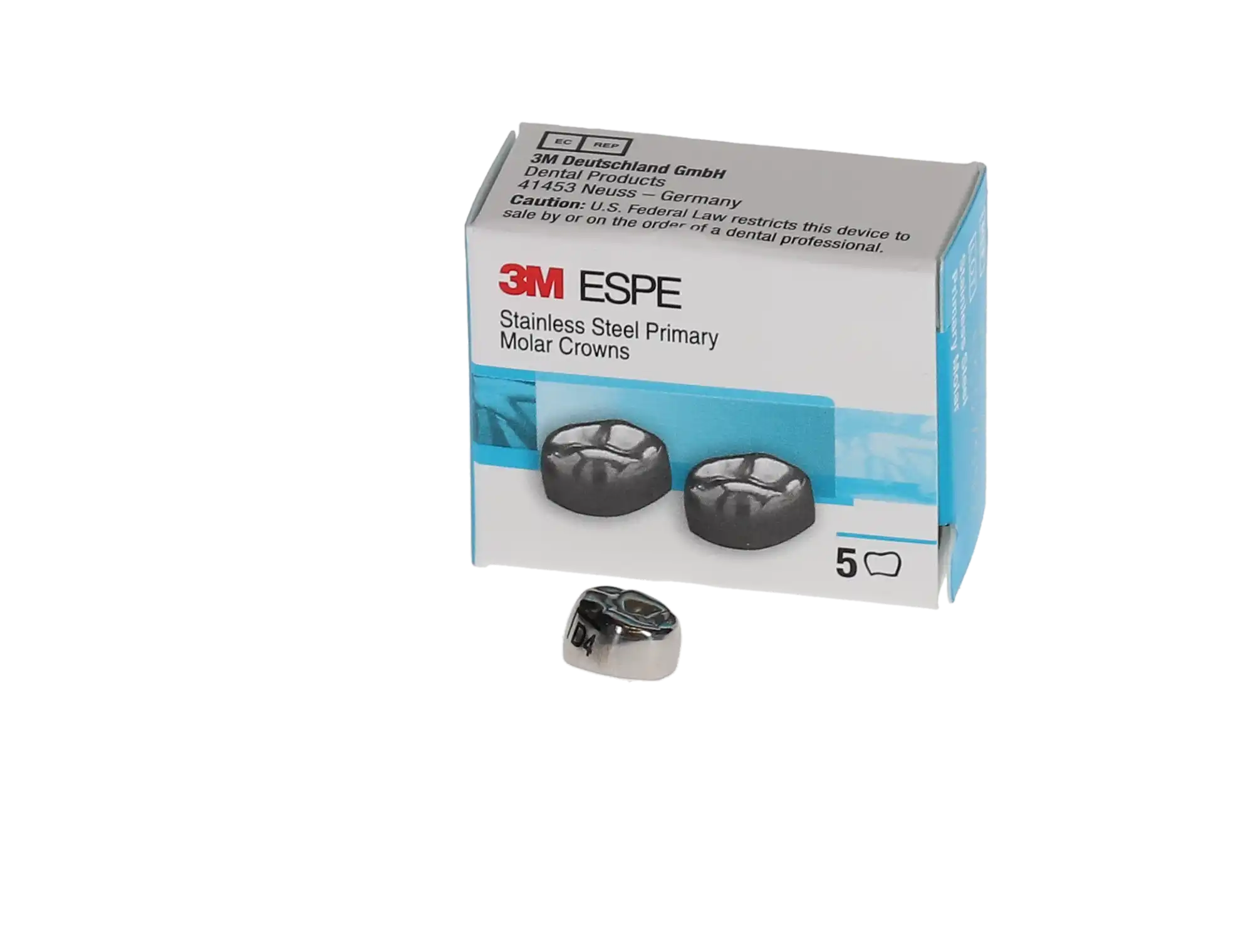 3M ESPE Stainless Steel Primary Molar Crown, First Primary Molar, Lower Left, Size DLL4, 5/Box, D-LL-4 thumbnail 4