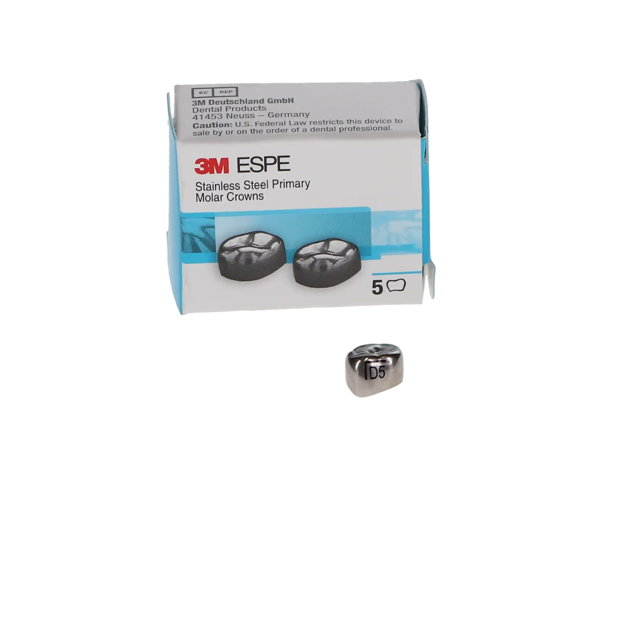 3M ESPE Stainless Steel Primary Molar Crown, First Primary Molar, Lower Left, Size DLL5, 5/Box, D-LL-5 thumbnail 3