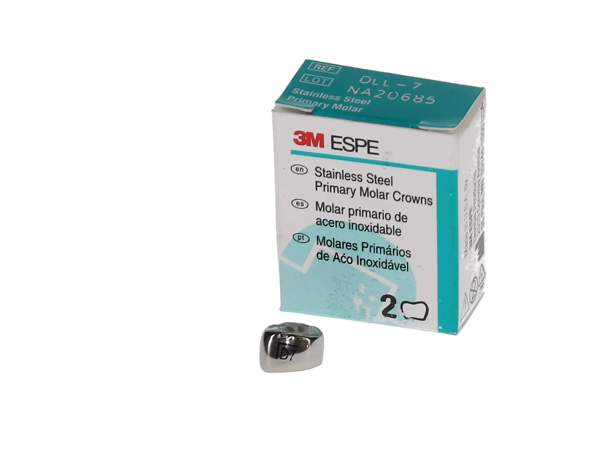 3M ESPE Stainless Steel Primary Molar Crown, First Primary Molar, Lower Left, Size DLL7, 5/Box, D-LL-7 thumbnail 3
