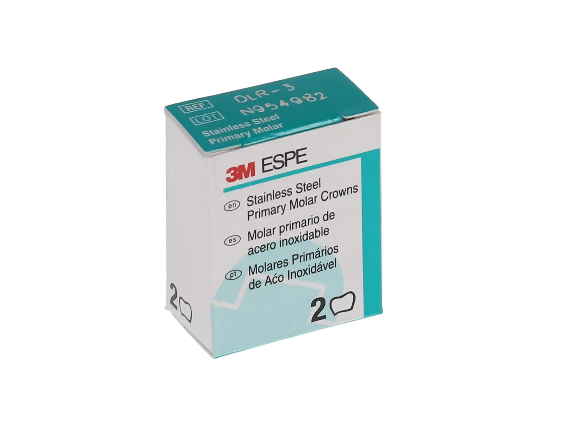 3M ESPE Stainless Steel Primary Molar Crown, First Primary Molar, Lower Right, Size DLR3, Refill Box of 5, D-LR-3 thumbnail 5