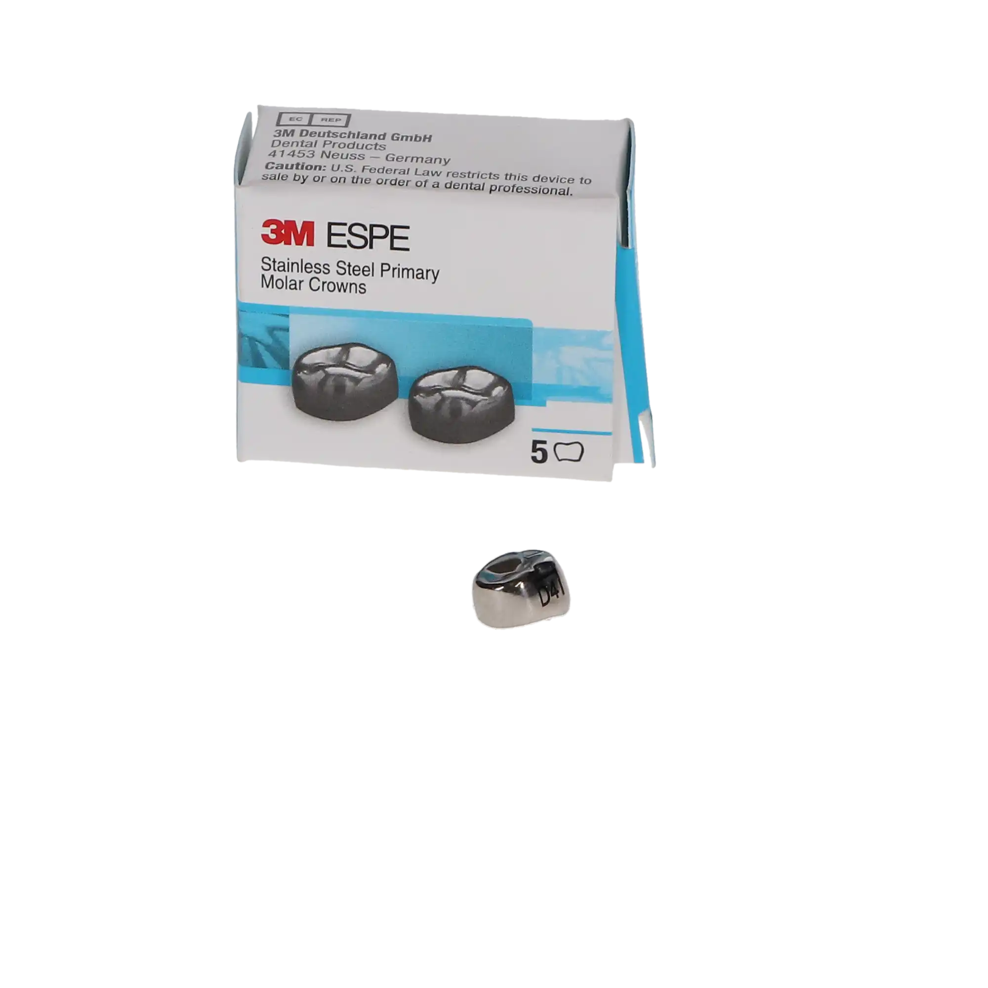 3M ESPE Stainless Steel Primary Molar Crown, DLR4, Lower Right First Primary Molar, Size 4, 5/Box, D-LR-4 thumbnail 3