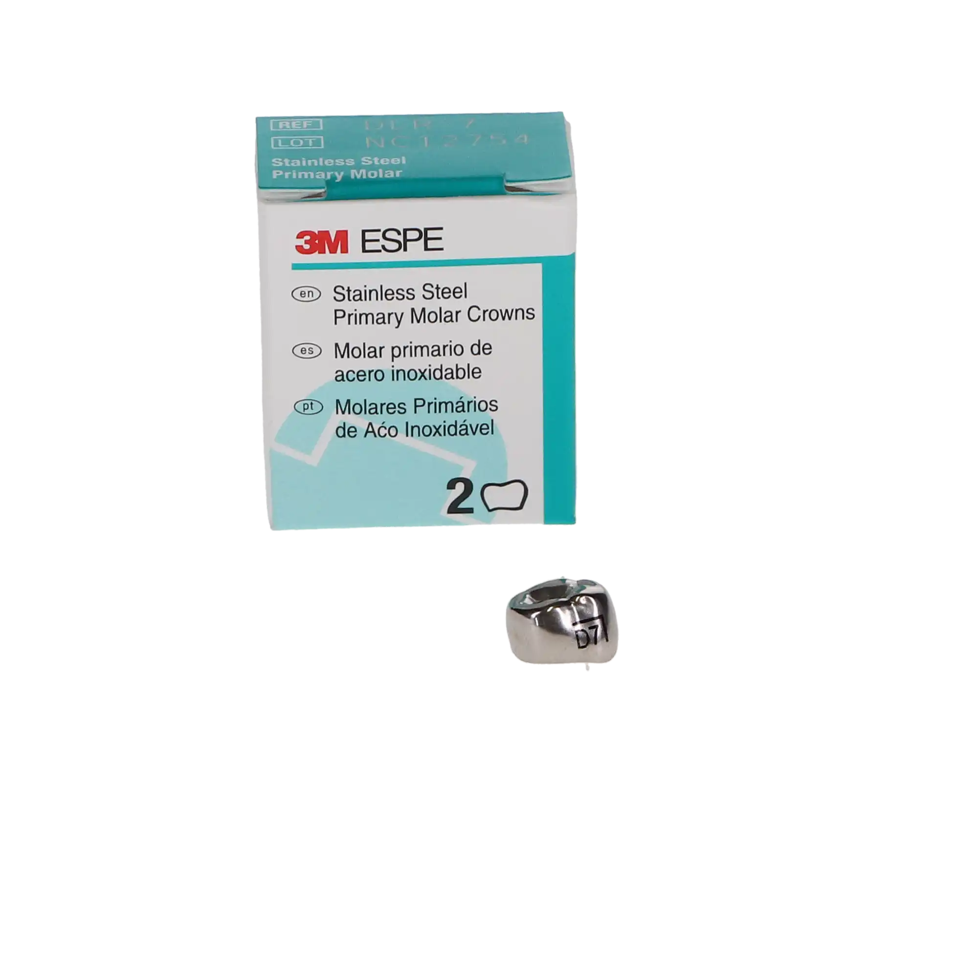3M ESPE Stainless Steel Primary Molar Crown, First Primary Molar, Lower Right, Size DLR7, Refill Box of 5, D-LR-7 thumbnail 4