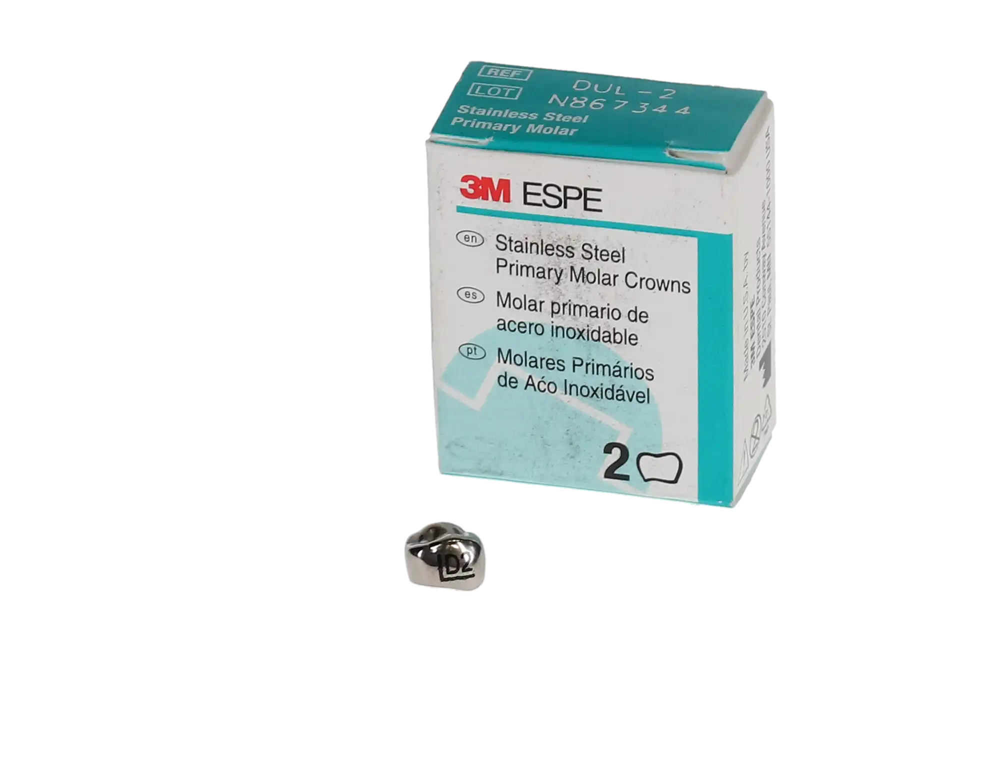 3M Stainless Steel Primary Molar Crown, First Primary Molar, Upper Left, Size DUL2, 5/Box, D-UL-2 thumbnail 4