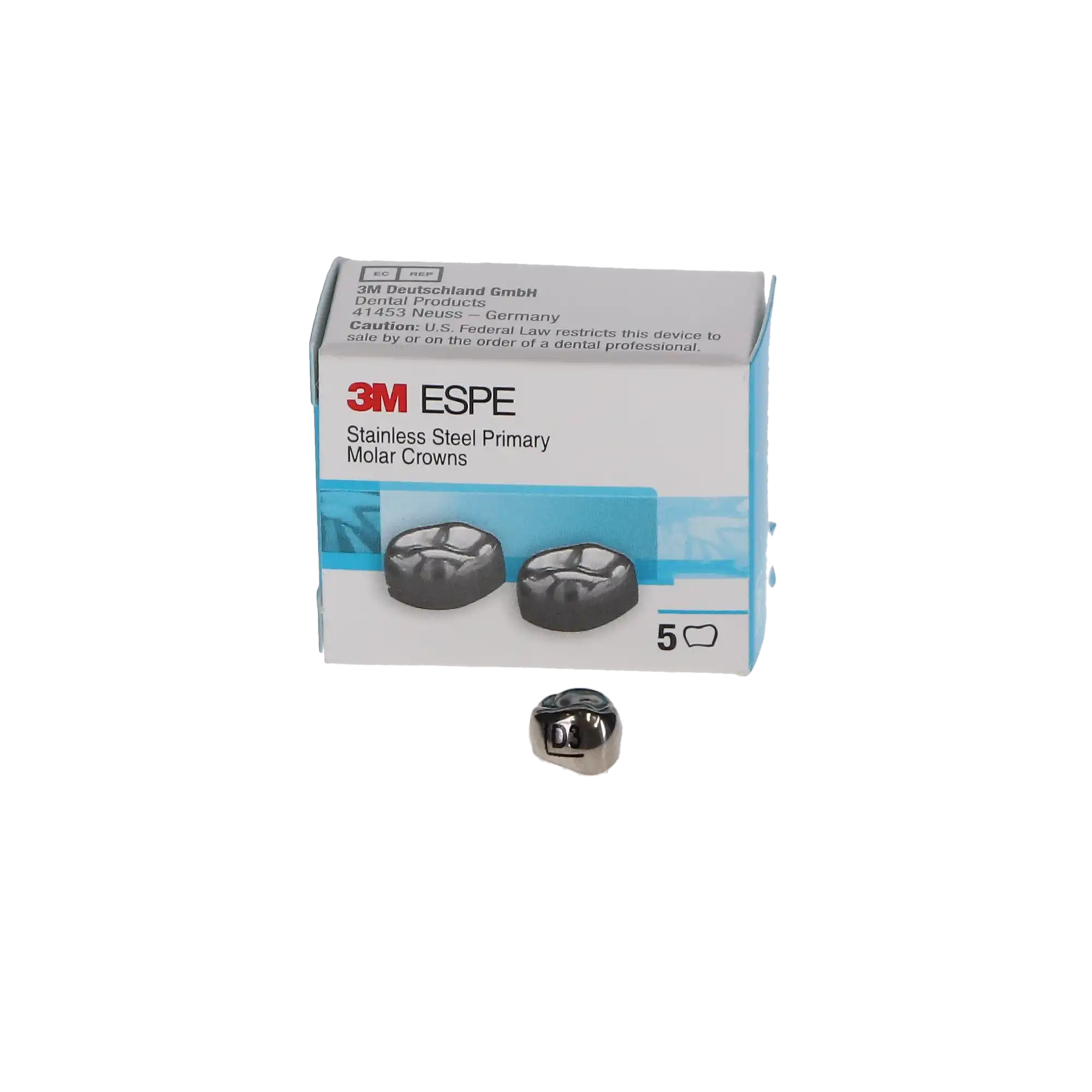 3M ESPE Stainless Steel Primary Molar Crown, First Primary Molar, Upper Left, Size DUL3, 5/Box, D-UL-3 thumbnail 2