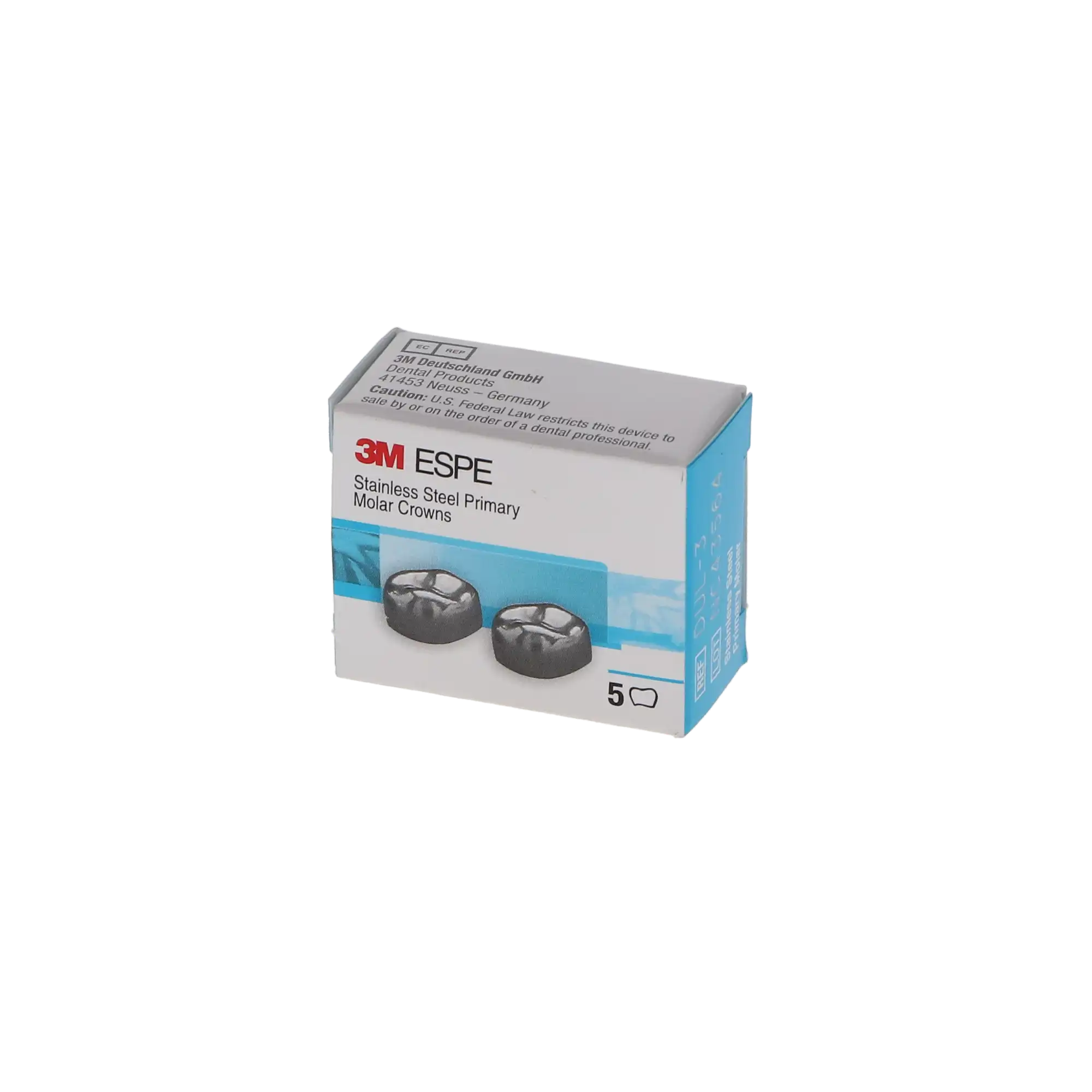 3M ESPE Stainless Steel Primary Molar Crown, First Primary Molar, Upper Left, Size DUL3, 5/Box, D-UL-3 thumbnail 4