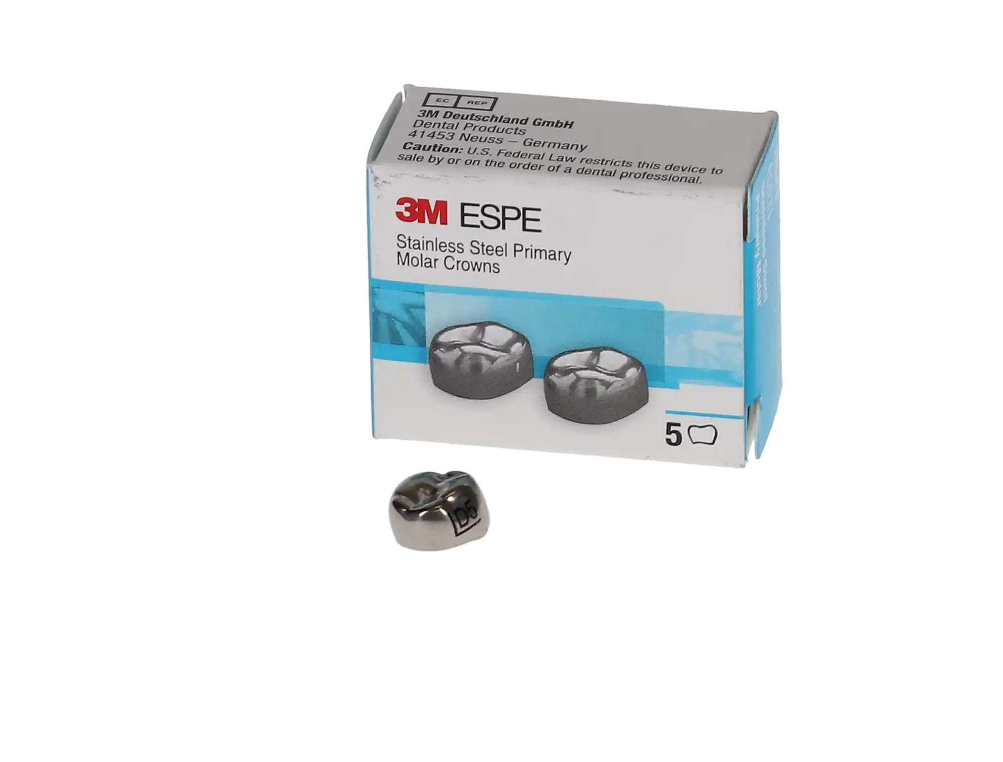 3M ESPE Stainless Steel Primary Molar Crown, First Primary Molar, Upper Left, Size 5, DUL5, 5/Box thumbnail 3