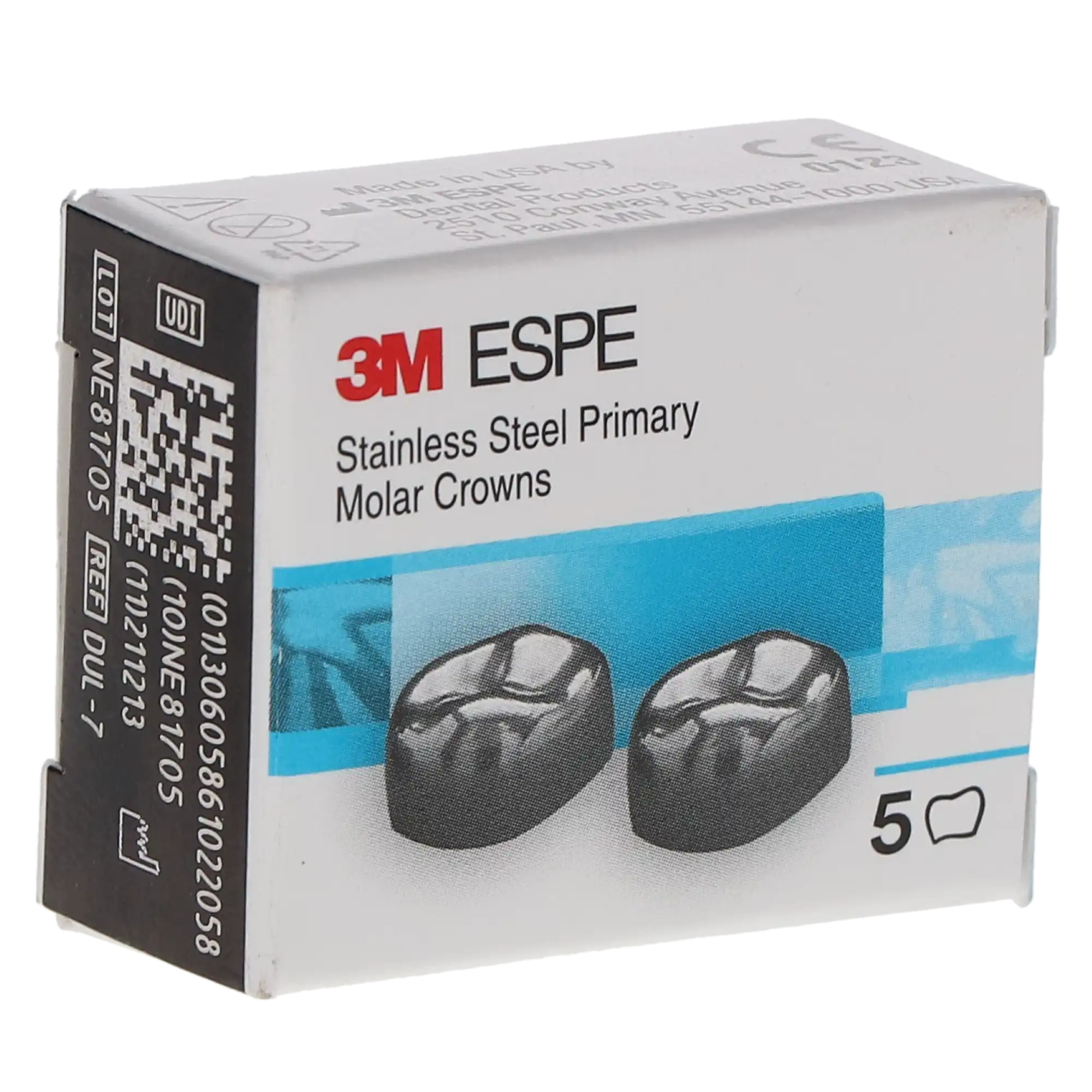 3M ESPE Stainless Steel Primary Molar Crown, First Primary Molar, Upper Left, Size DUL7, 5/Box, D-UL-7 thumbnail 4