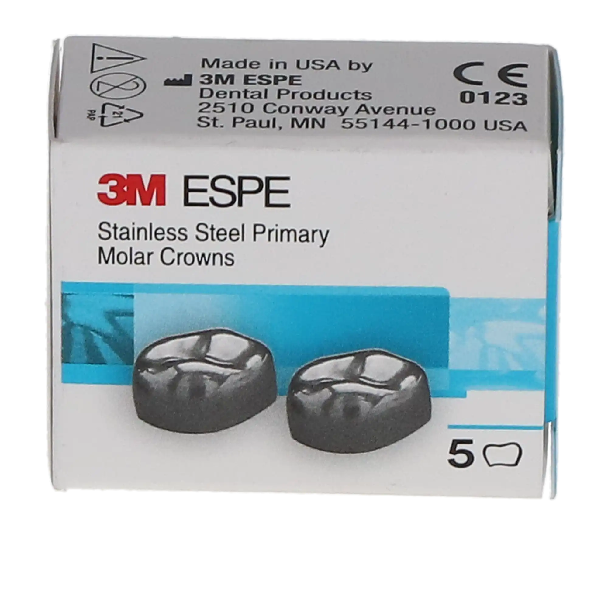 3M ESPE Stainless Steel Primary Molar Crown, DUR2, Upper Right First Primary Molar, Size 2, 5/Box, D-UR-2 thumbnail 4