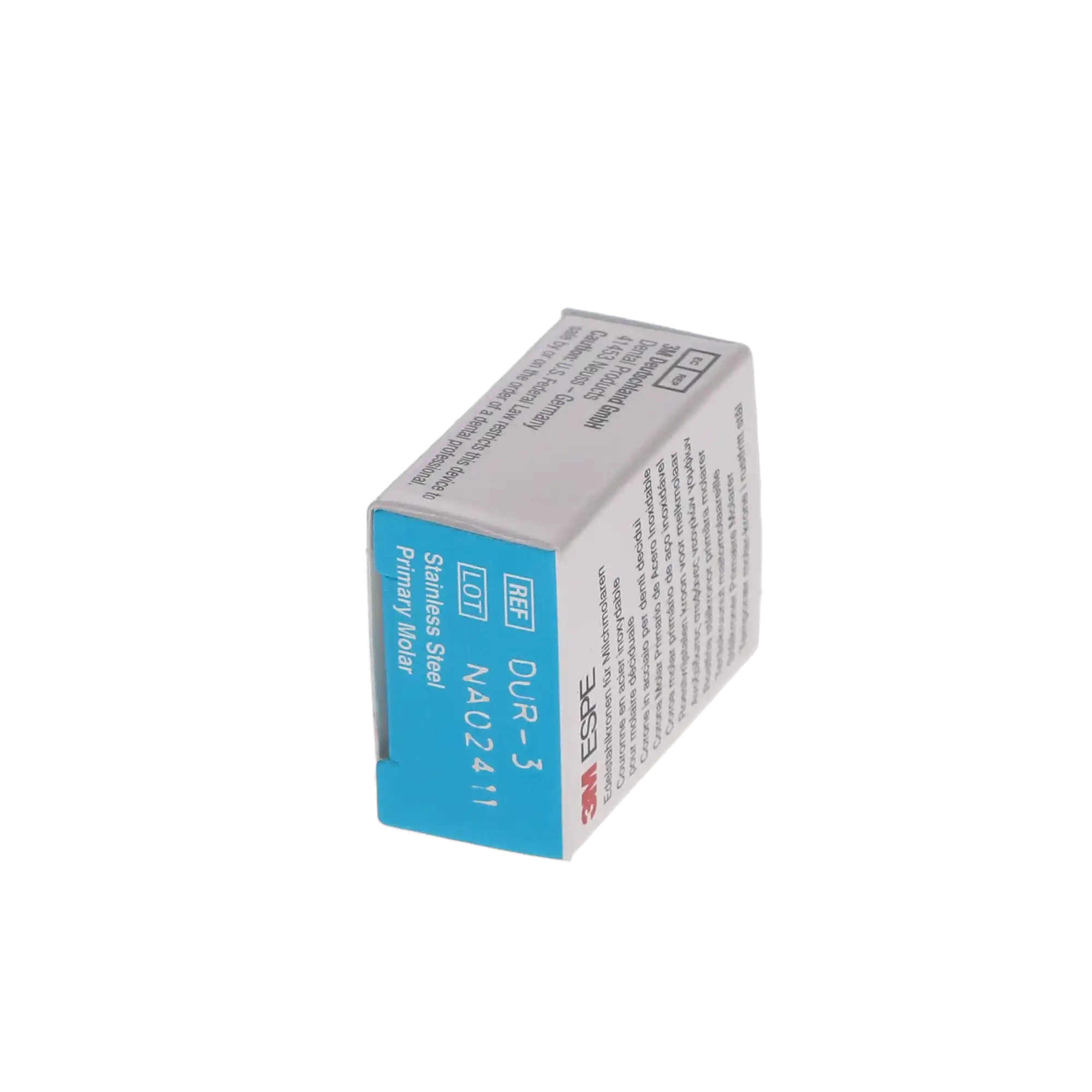 3M ESPE Stainless Steel Primary Molar Crown, DUR3, Upper Right First Primary Molar, Size 3, 5/Box, D-UR-3 thumbnail 5