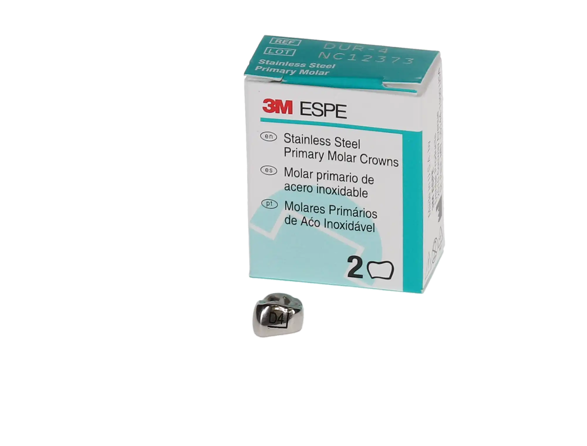 3M ESPE Stainless Steel Primary Molar Crown, First Primary Molar, Upper Right, Size DUR4, 5/Box, D-UR-4 thumbnail 3