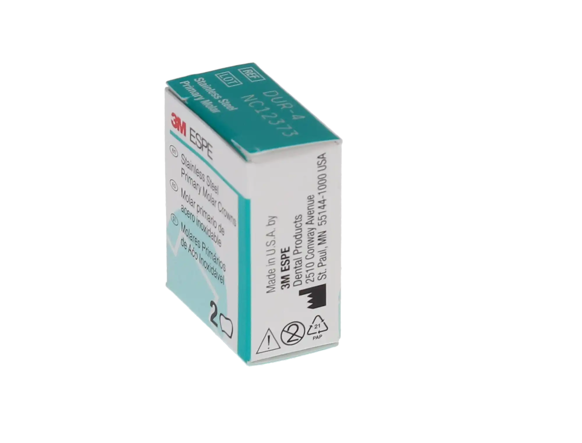 3M ESPE Stainless Steel Primary Molar Crown, First Primary Molar, Upper Right, Size DUR4, 5/Box, D-UR-4 thumbnail 5