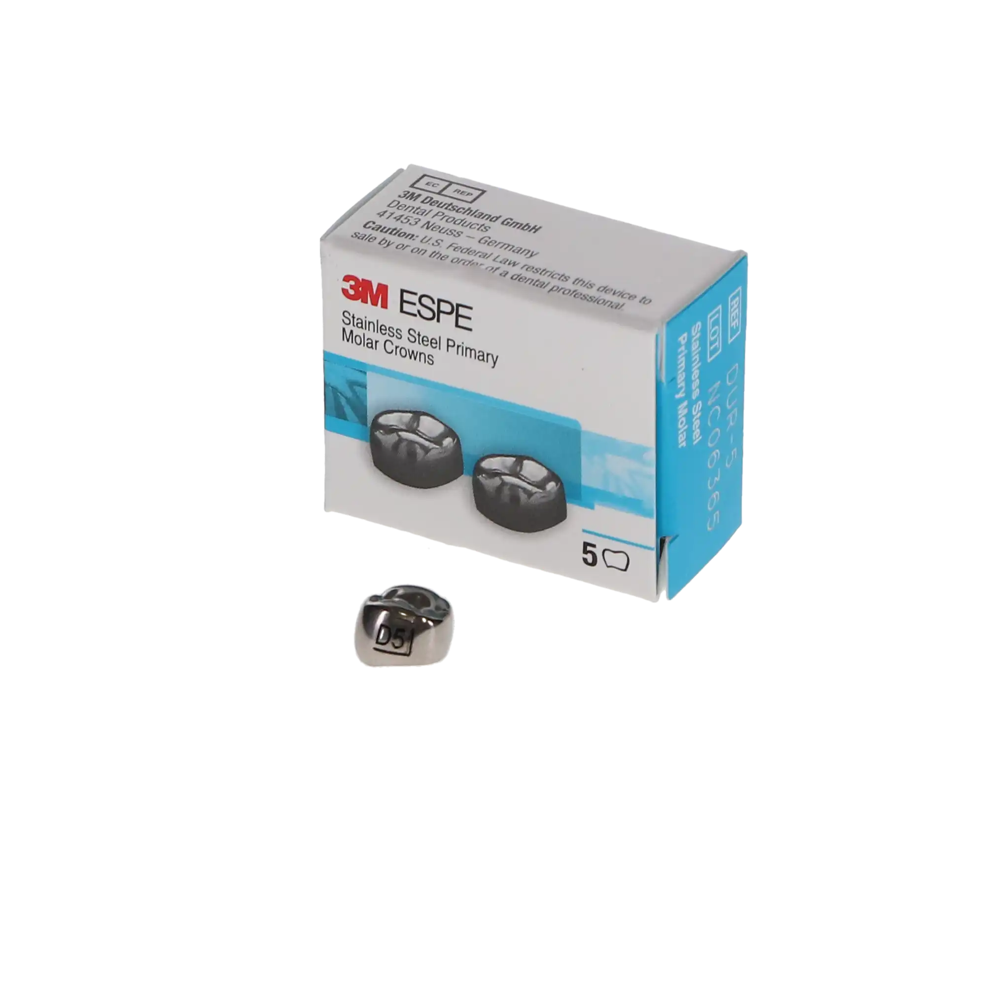 3M ESPE Stainless Steel Primary Molar Crown, First Primary Molar, Upper Right, Size DUR5, 5/Box, D-UR-5 thumbnail 4