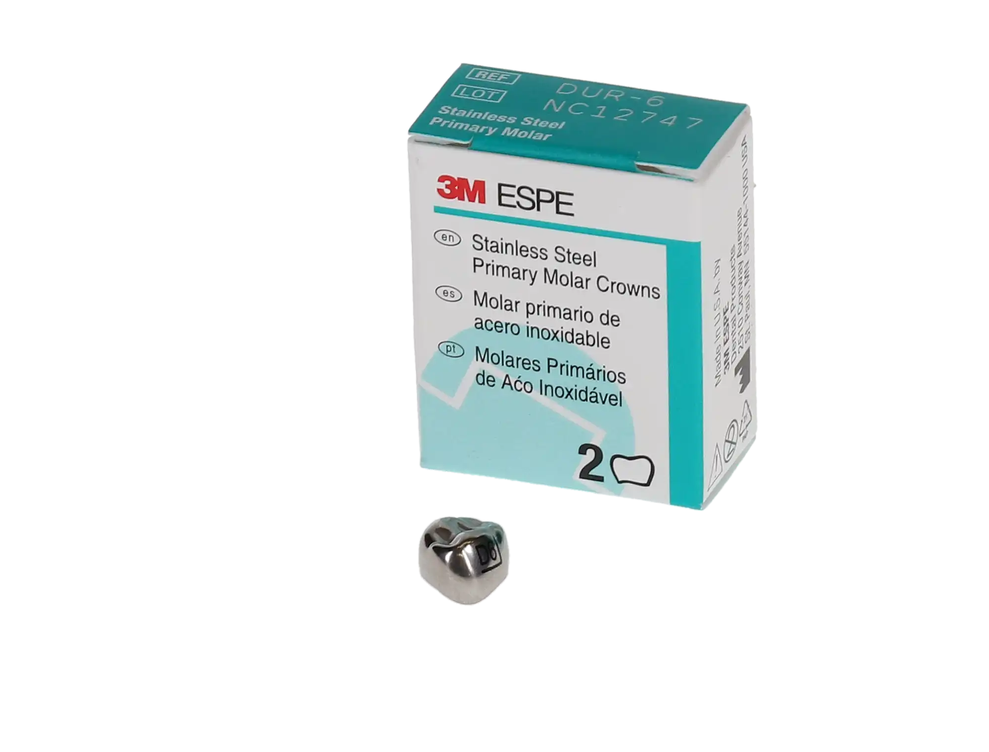 3M ESPE Stainless Steel Primary Molar Crown, First Primary Molar, Upper Right, Size DUR6, 5/Box, D-UR-6 thumbnail 4