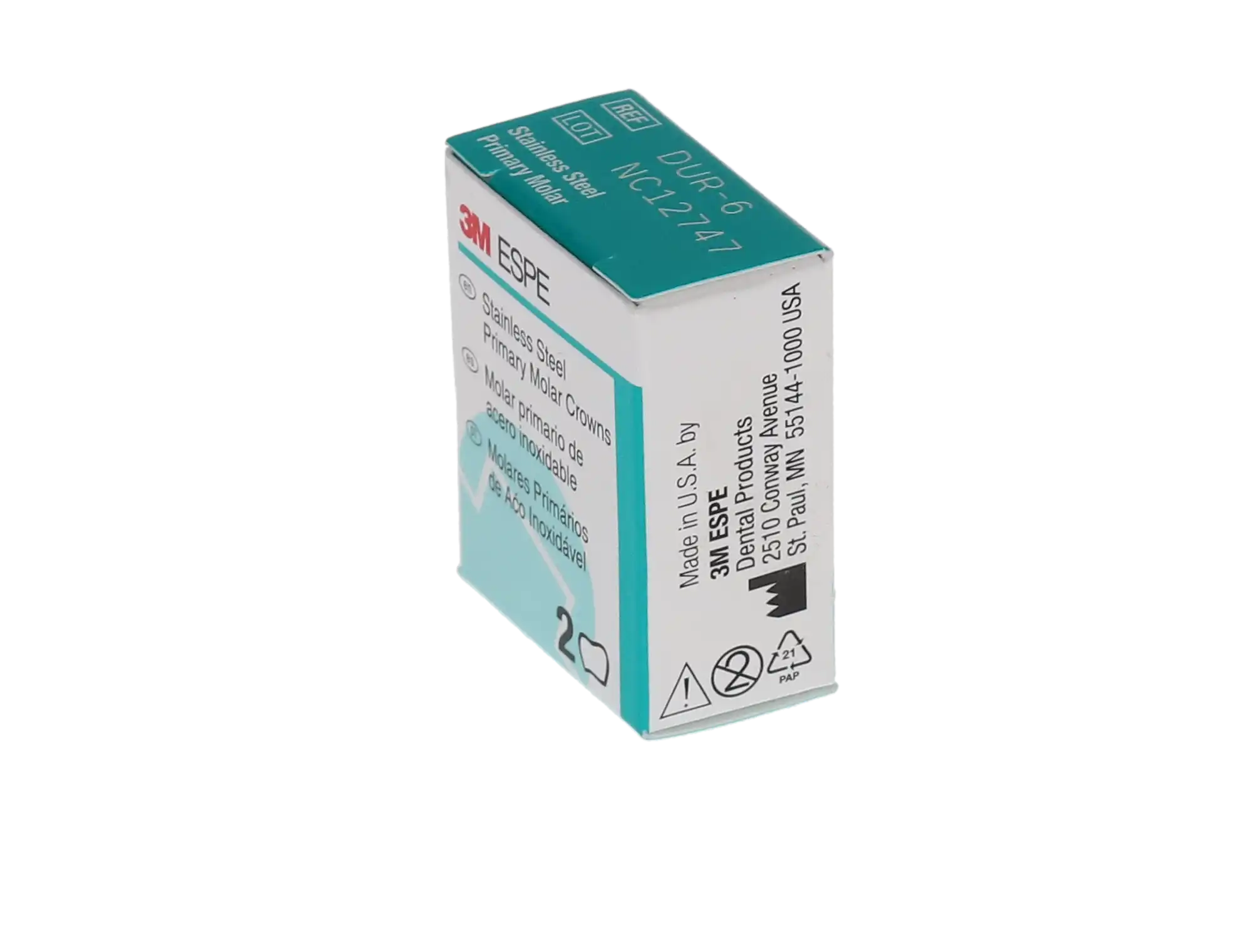 3M ESPE Stainless Steel Primary Molar Crown, First Primary Molar, Upper Right, Size DUR6, 5/Box, D-UR-6 thumbnail 6