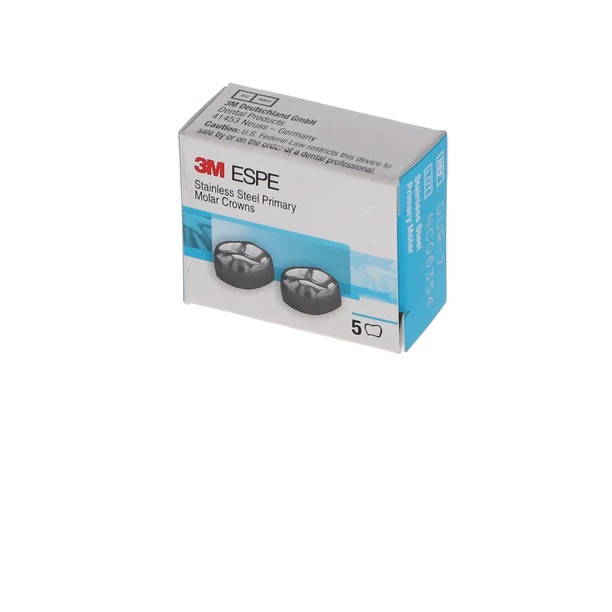 3M ESPE Stainless Steel Primary Molar Crown, First Primary Molar, Upper Right, Size DUR7, 5/Box, D-UR-7 thumbnail 4