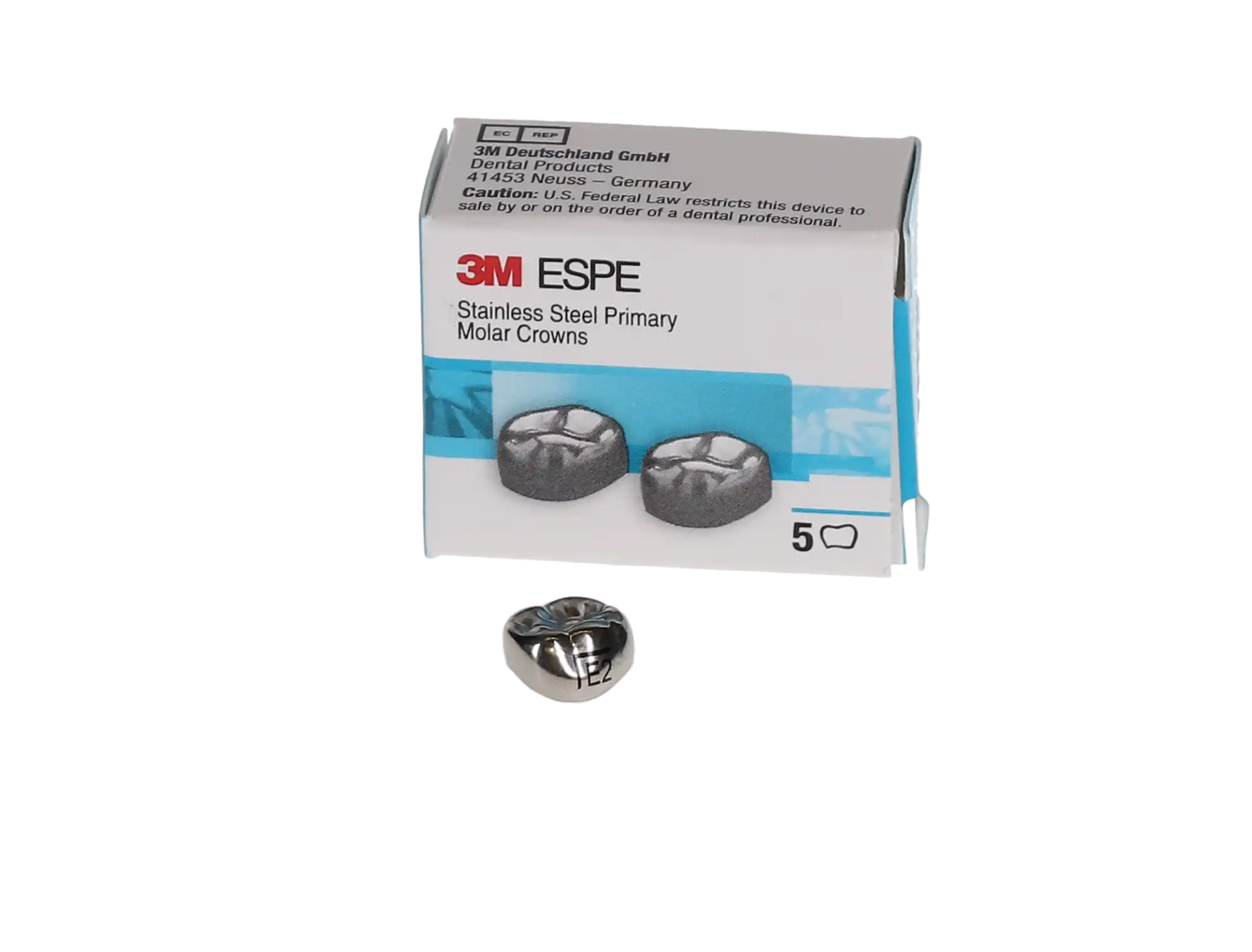 3M ESPE Stainless Steel Primary Molar Crown, Second Primary Molar, Lower Left, Size ELL2, 5/Box, E-LL-2 thumbnail 3