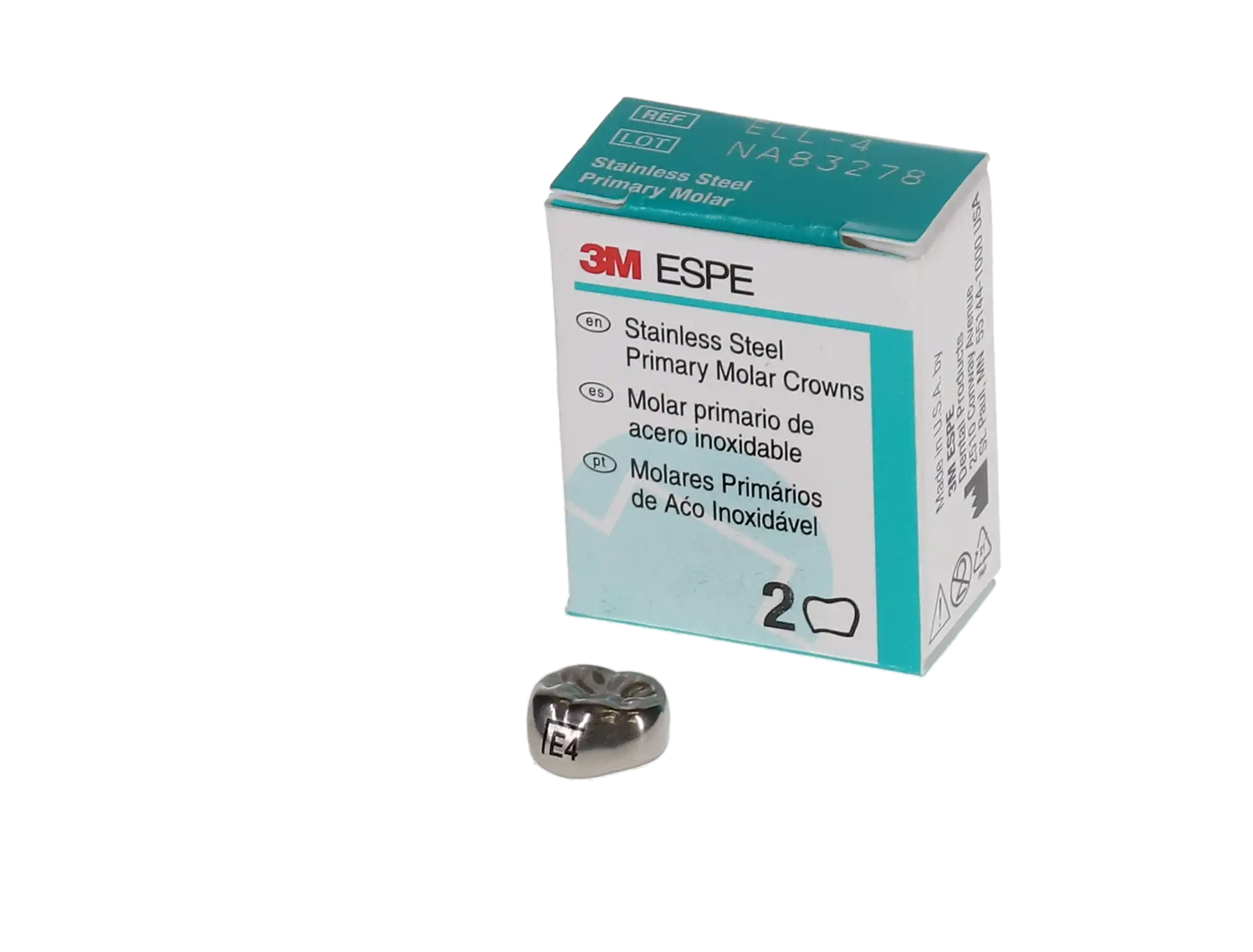3M ESPE Stainless Steel Primary Molar Crown, Size ELL4, Lower Left Second Primary Molar, 5/Box, E-LL-4 thumbnail 4