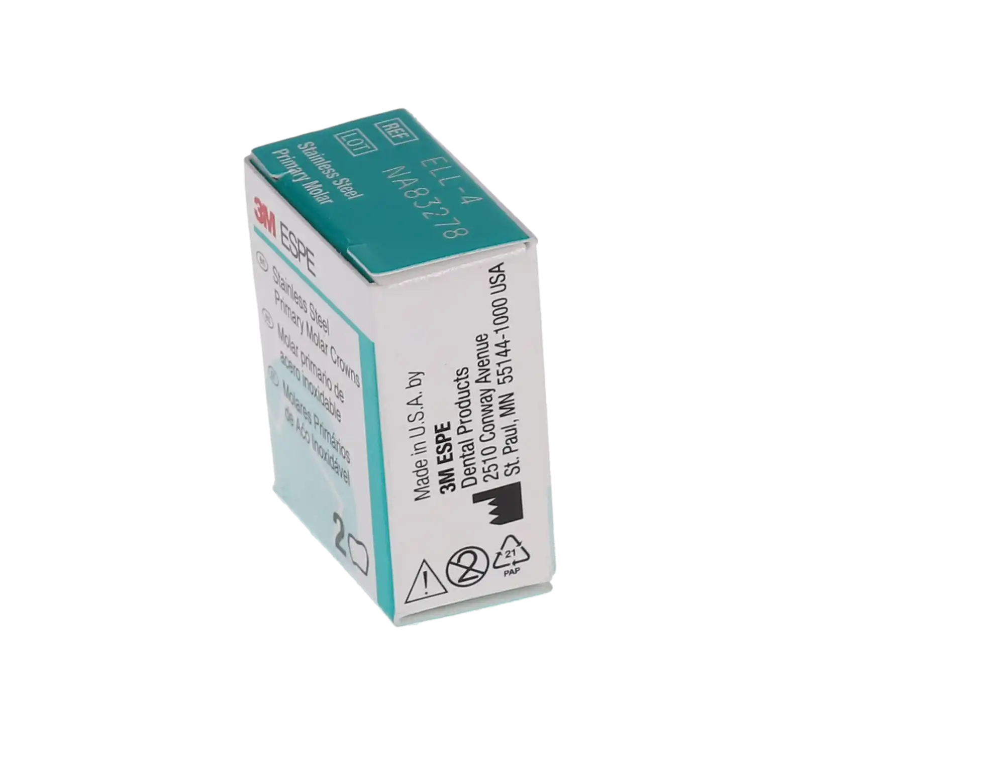 3M ESPE Stainless Steel Primary Molar Crown, Size ELL4, Lower Left Second Primary Molar, 5/Box, E-LL-4 thumbnail 5