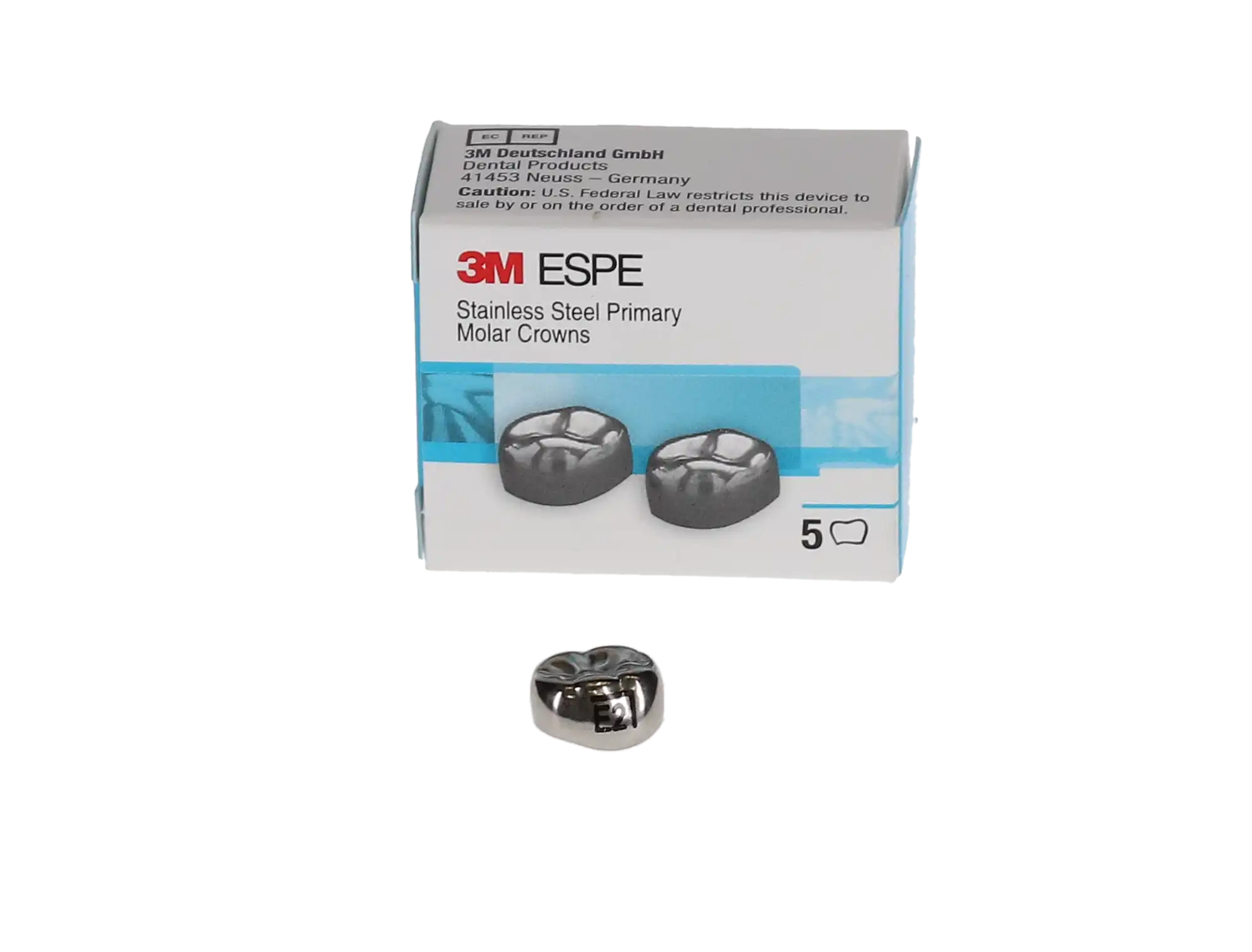 3M ESPE Stainless Steel Primary Molar Crown, ELR2, Lower Right Second Primary Molar, Size 2, 5/Box, E-LR-2 thumbnail 4