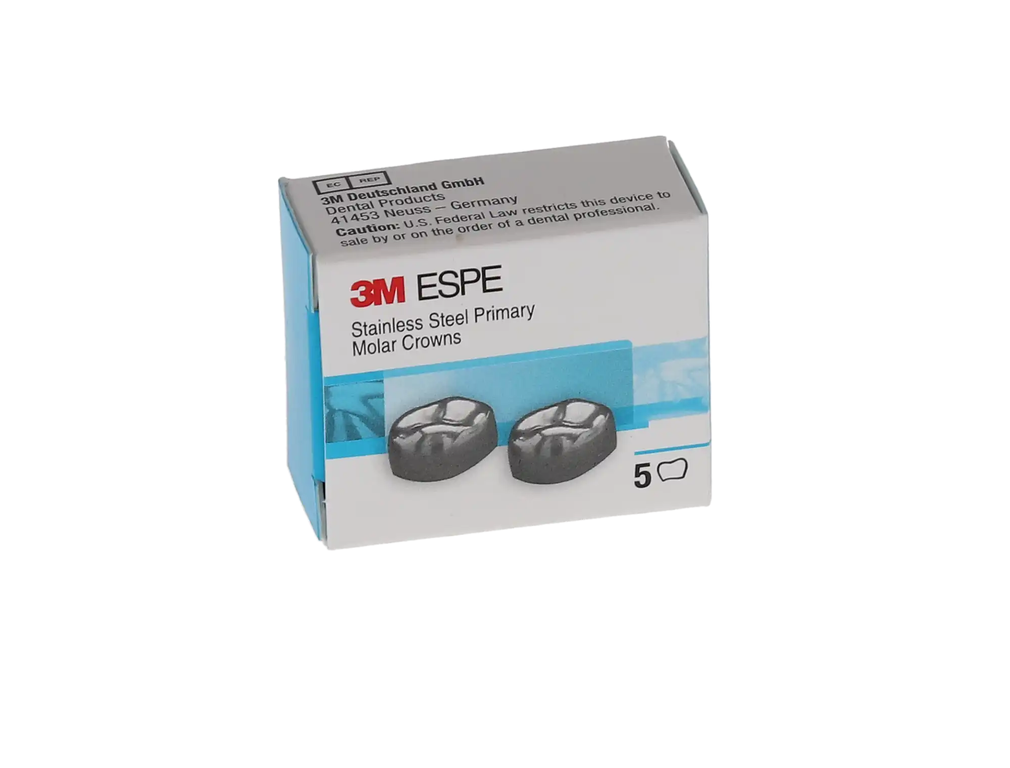 3M ESPE Stainless Steel Primary Molar Crown, ELR2, Lower Right Second Primary Molar, Size 2, 5/Box, E-LR-2 thumbnail 5