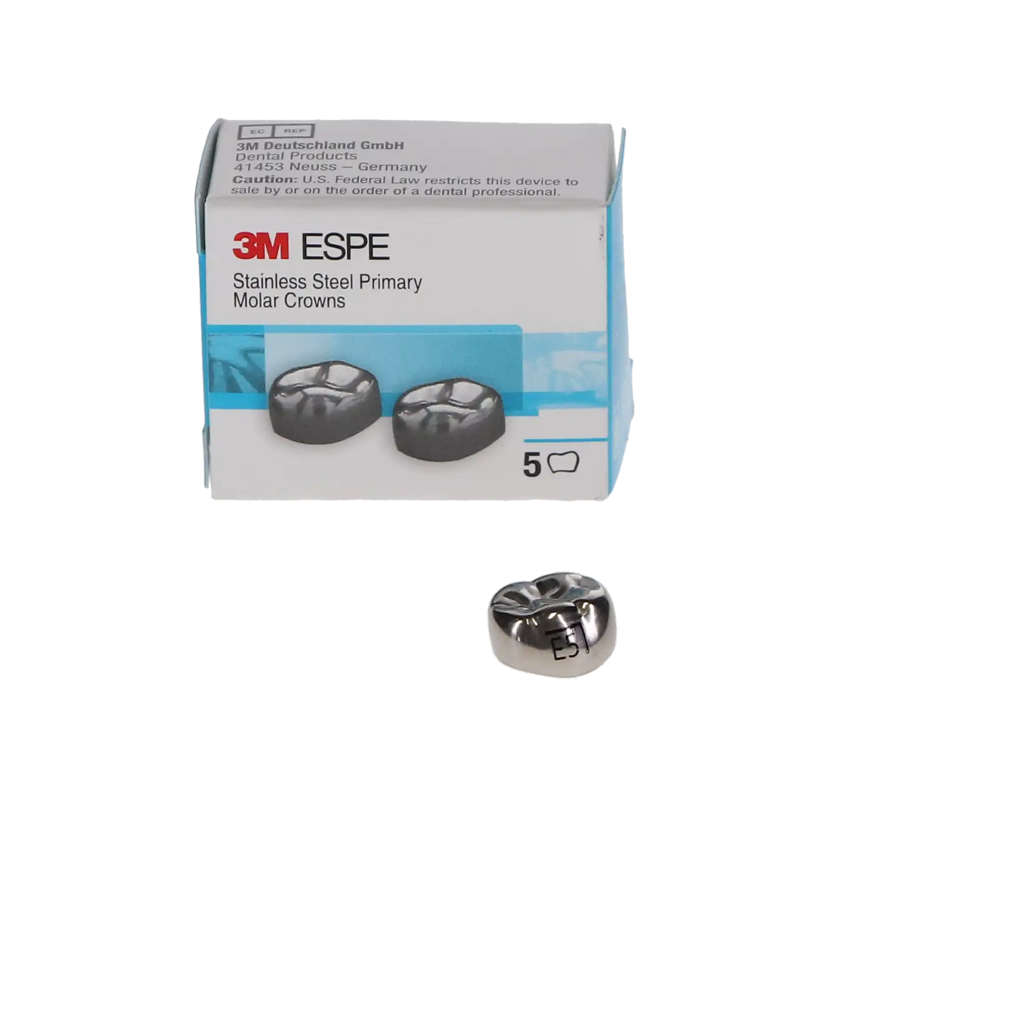 3M ESPE Stainless Steel Primary Molar Crown, Second Primary Molar, Lower Right, Size ELR5, 5/Box, E-LR-5 thumbnail 4