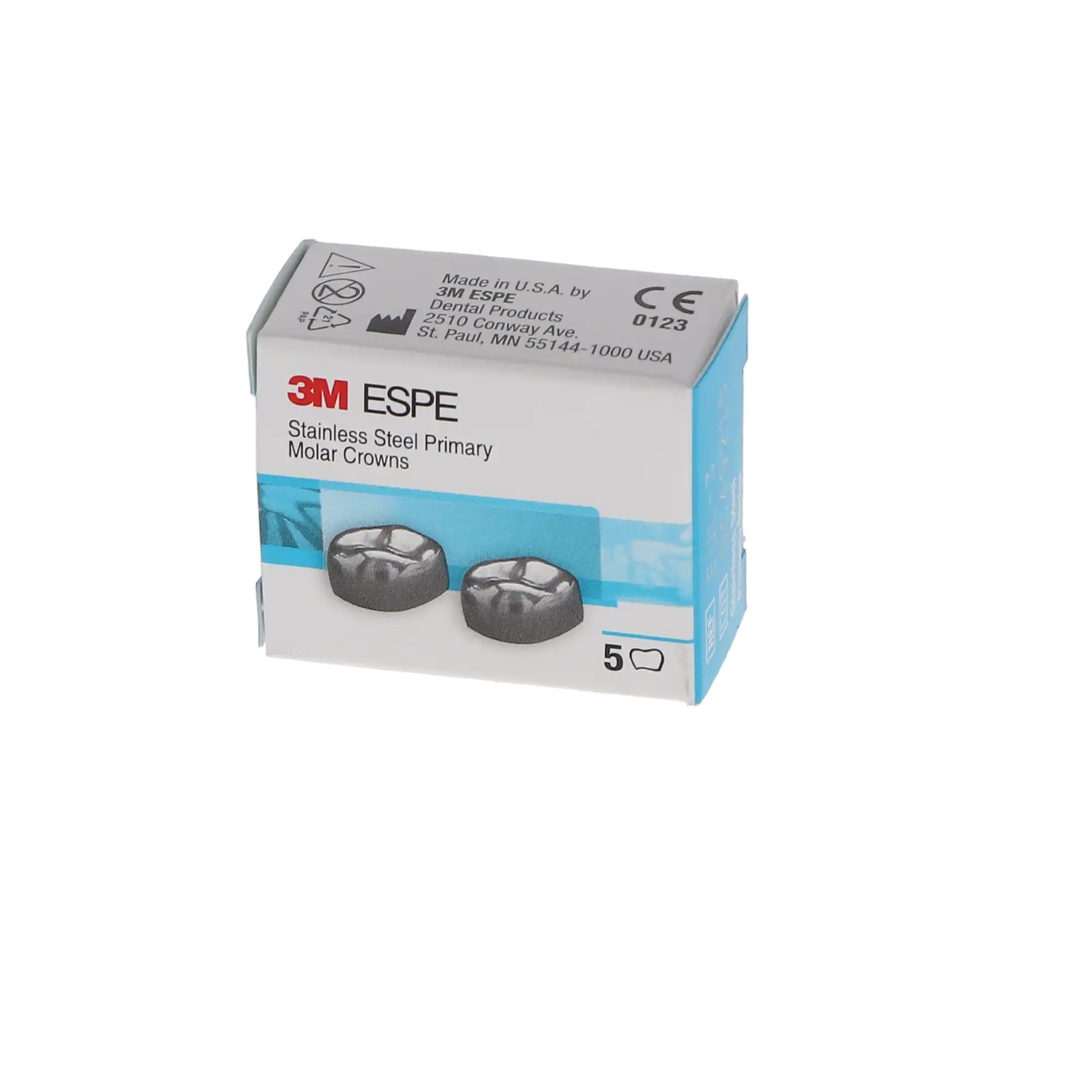 3M ESPE Stainless Steel Primary Molar Crown, EUL3, Upper Left Second Primary Molar, Size 3, 5/Box thumbnail 4