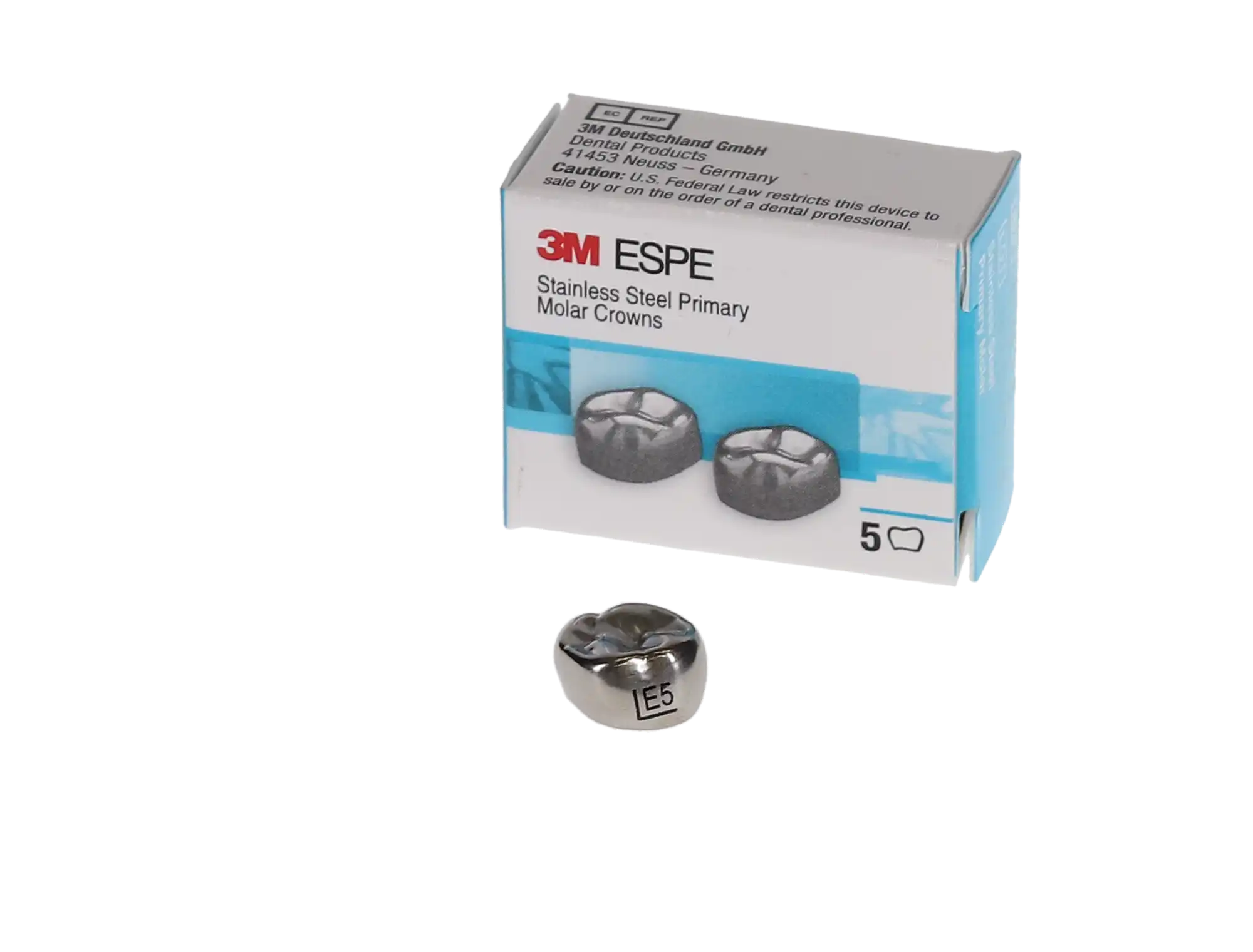 3M ESPE Stainless Steel Primary Molar Crown, Size EUL5, Upper Left Second Primary Molar, 5/Box, E-UL-5 thumbnail 3