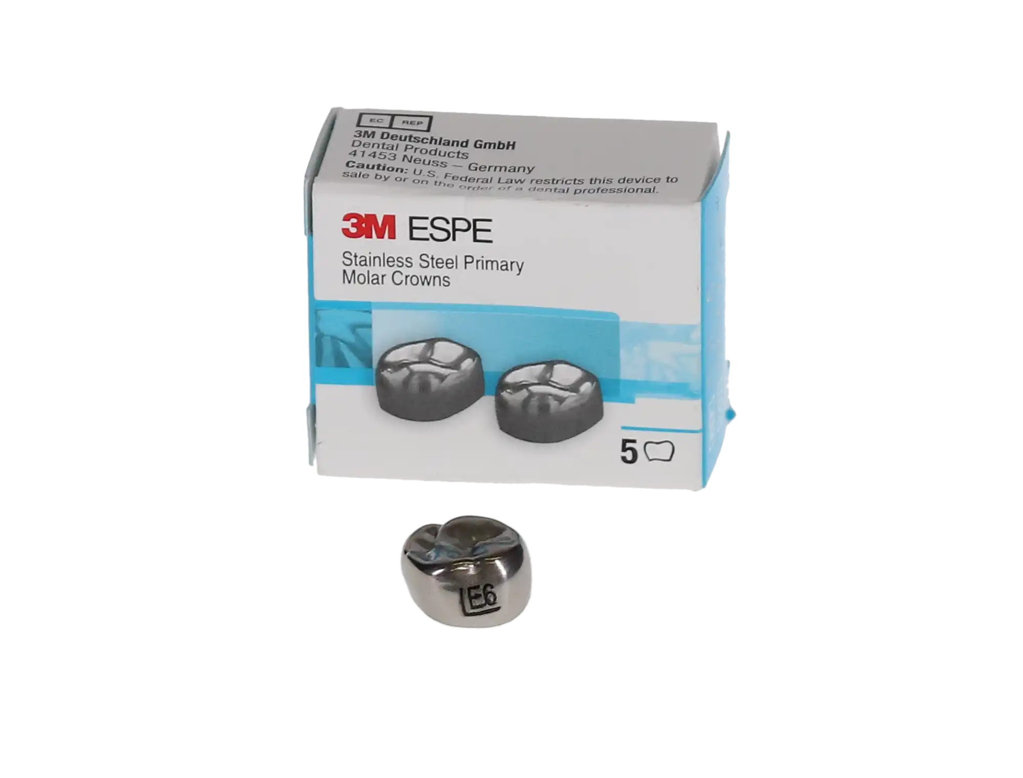 3M ESPE Stainless Steel Primary Molar Crown, Second Primary Molar, Upper Left, Size EUL6, 5/Box, E-UL-6 thumbnail 4