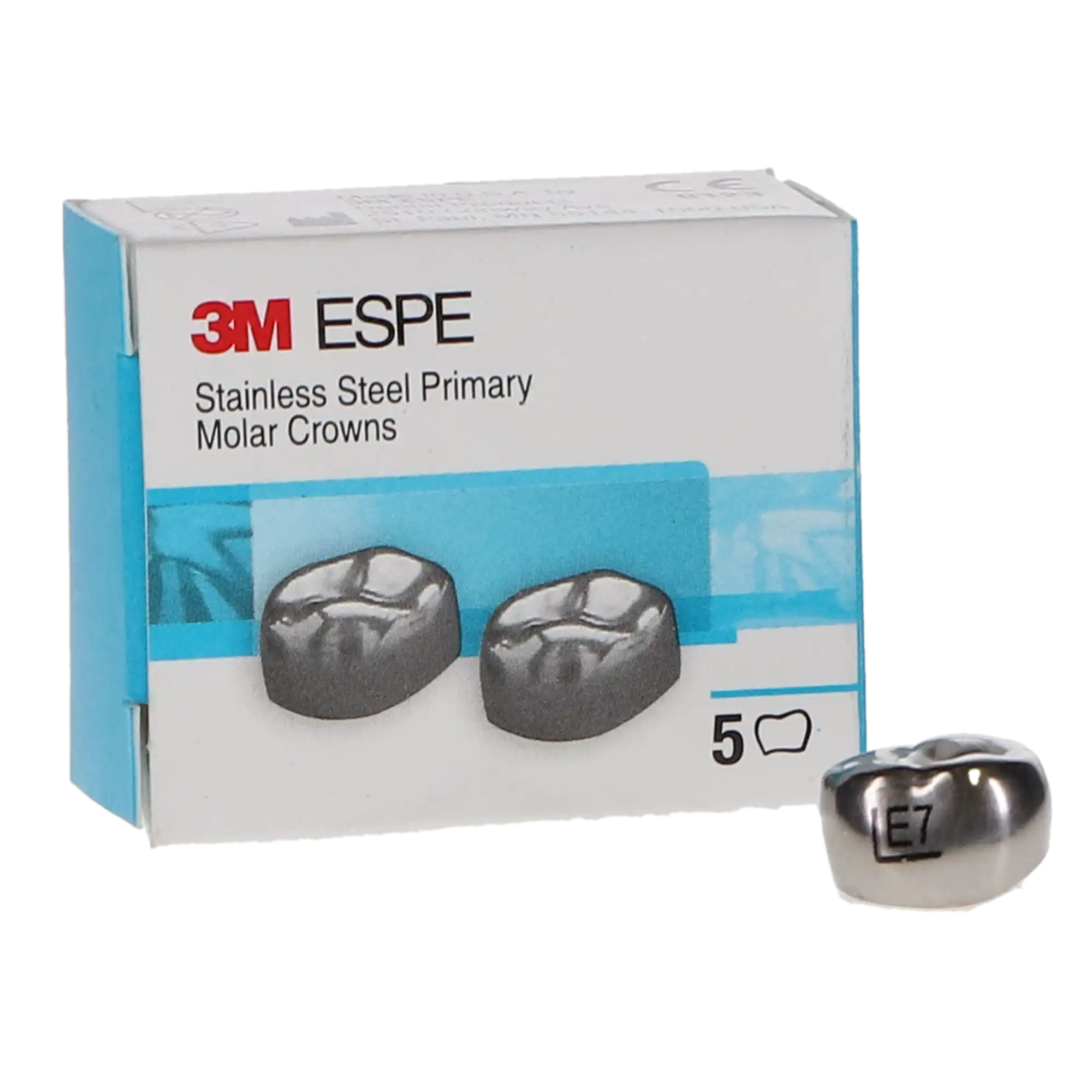3M ESPE Stainless Steel Primary Molar Crown, Size EUL7, Upper Left Second Primary Molar, 5/Box, E-UL-7 thumbnail 3