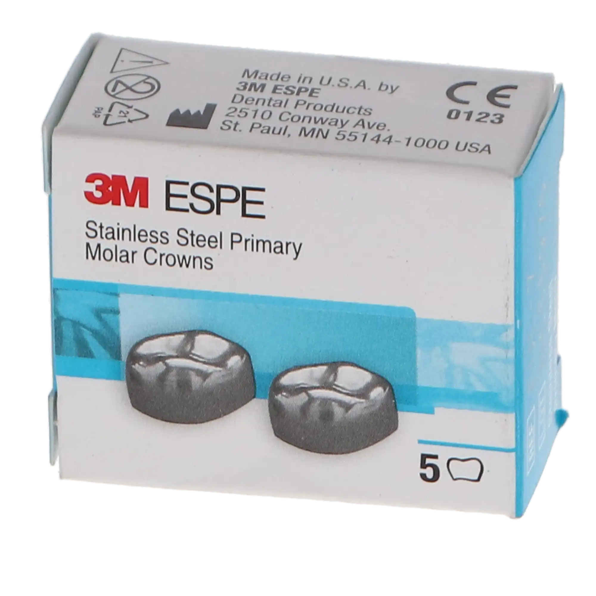 3M ESPE Stainless Steel Primary Molar Crown, Size EUL7, Upper Left Second Primary Molar, 5/Box, E-UL-7 thumbnail 4