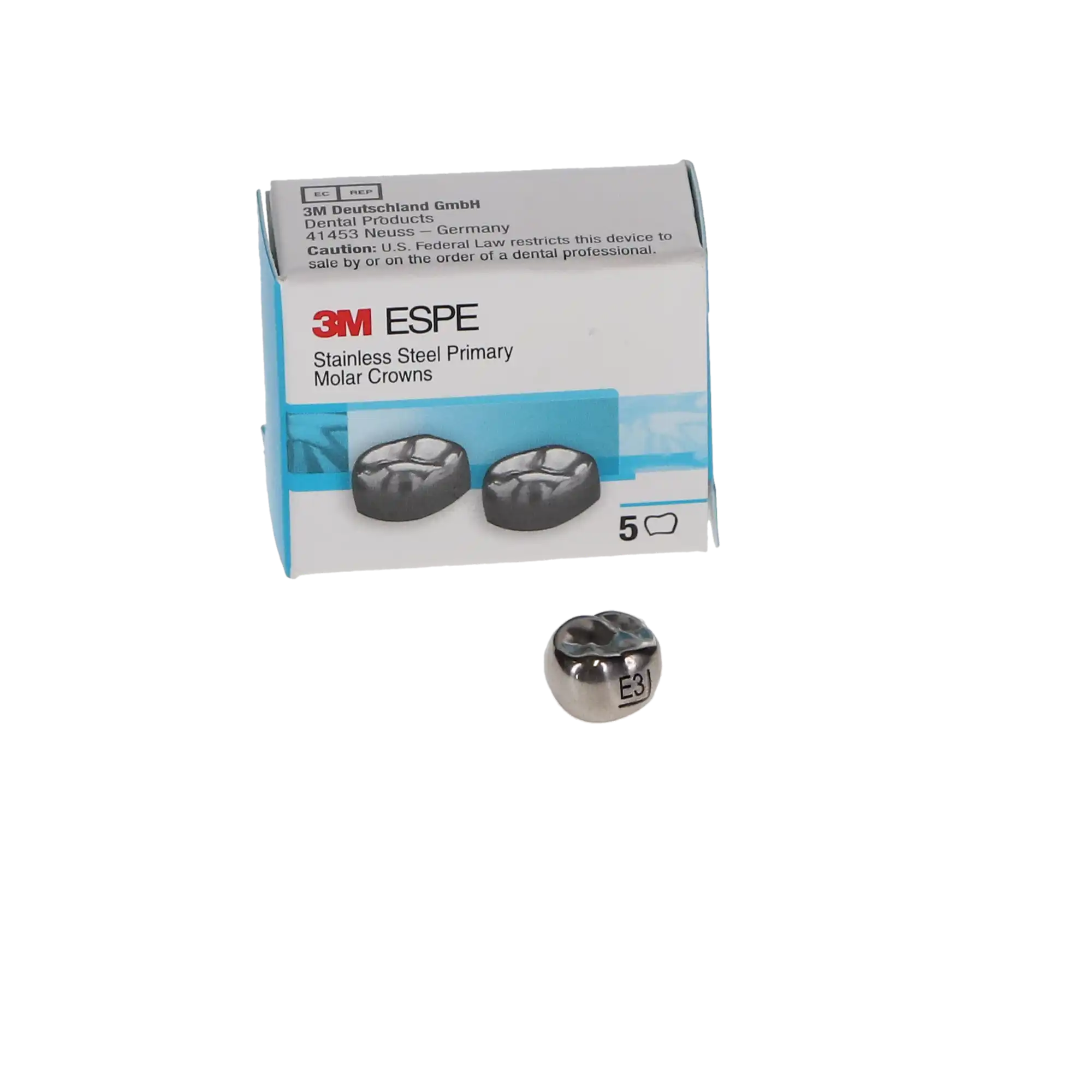 3M ESPE Stainless Steel Primary Molar Crown, Size EUR3, Upper Right Second Primary Molar, 5/Box, E-UR-3 thumbnail 4